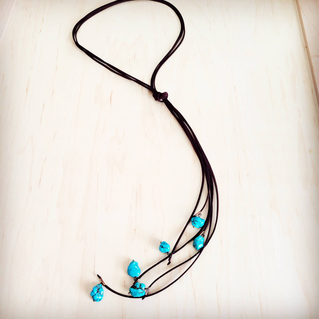 Leather Lasso Necklace with Turquoise Accents