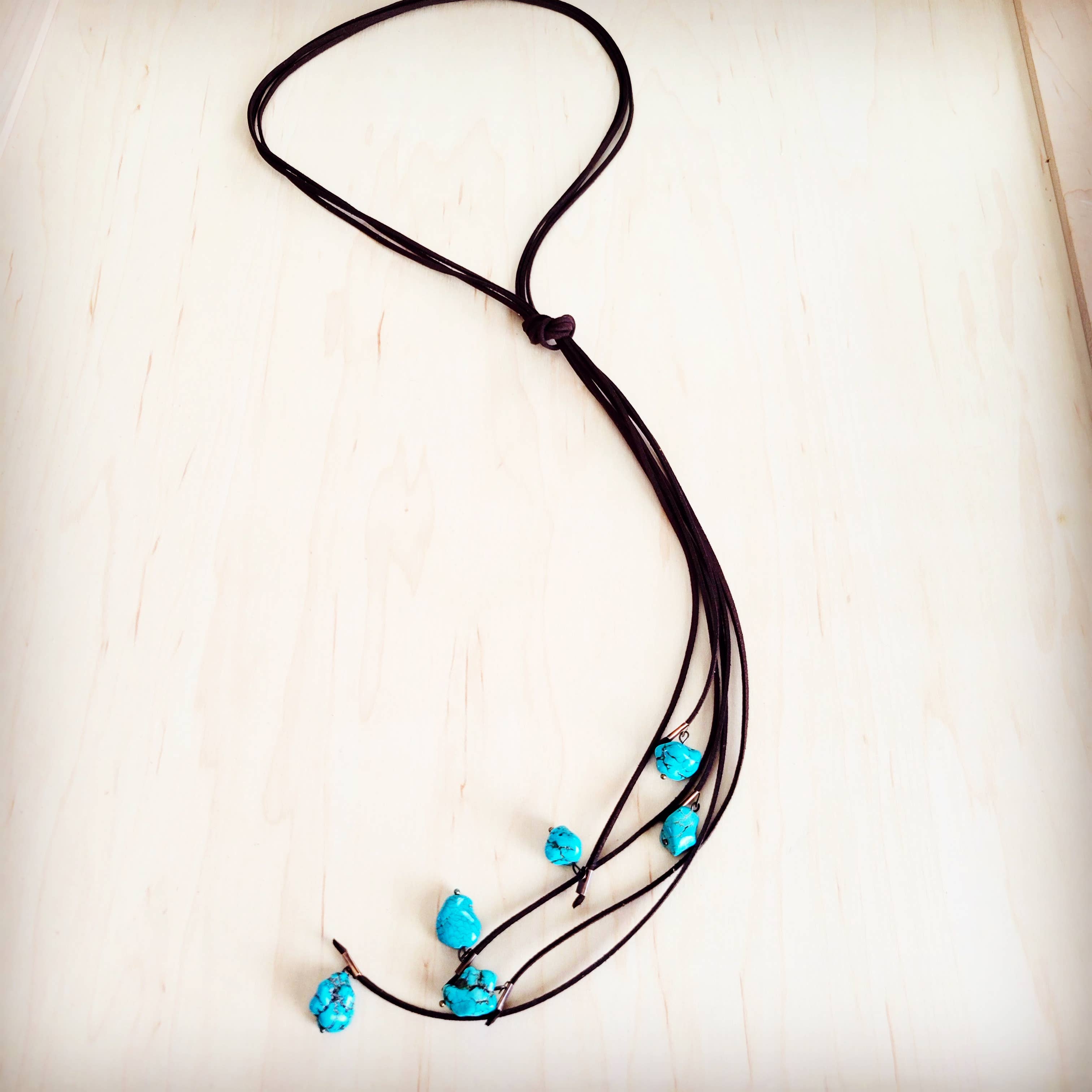 Leather Lasso Necklace with Turquoise Accents