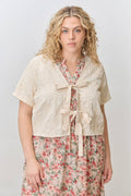 Embroided Flower Front Tie Top - Plus
