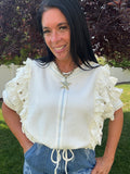 Knit Ruffle Sleeve Lace Stud Cropped Short Top