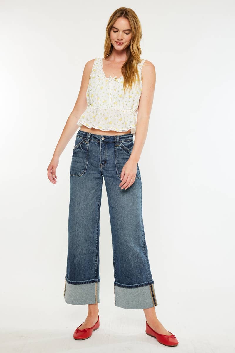 Kan Can Cropped wide leg Dark Wash Jeans KC2613D