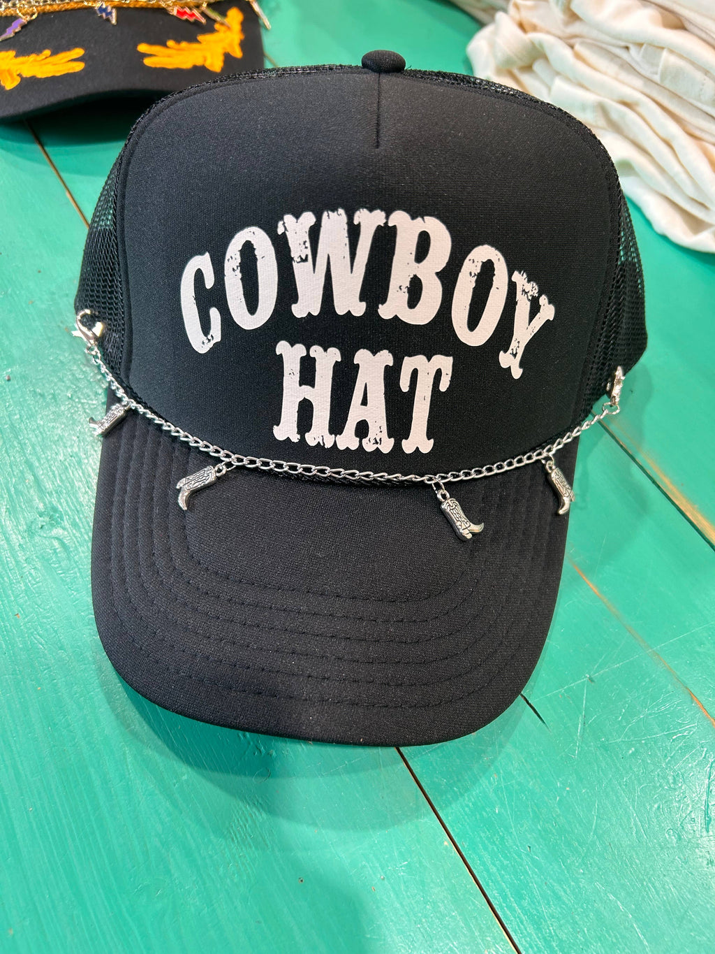 Silver Cowboy Boot Trucker Hat Chain