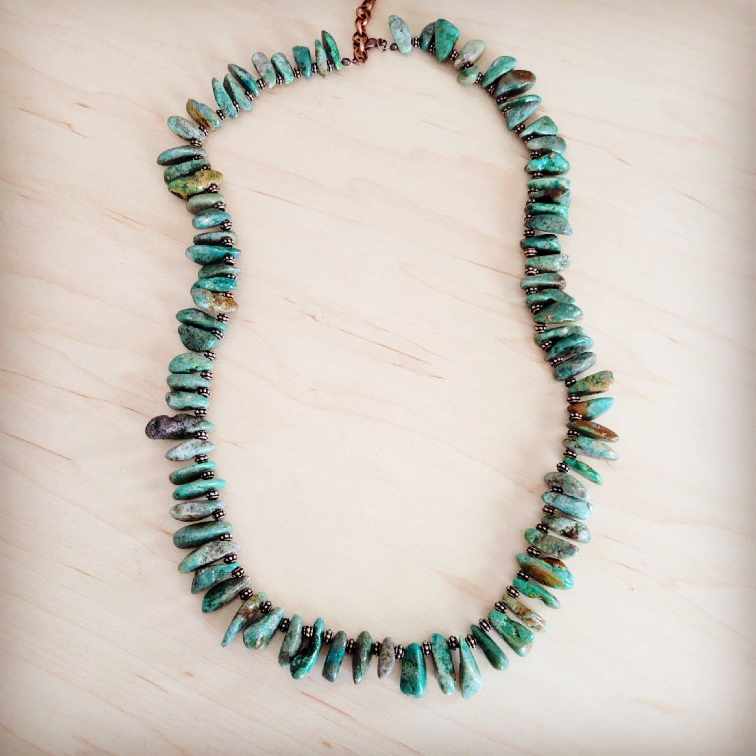 Natural Turquoise Stacked Stone Necklace Matinee Length