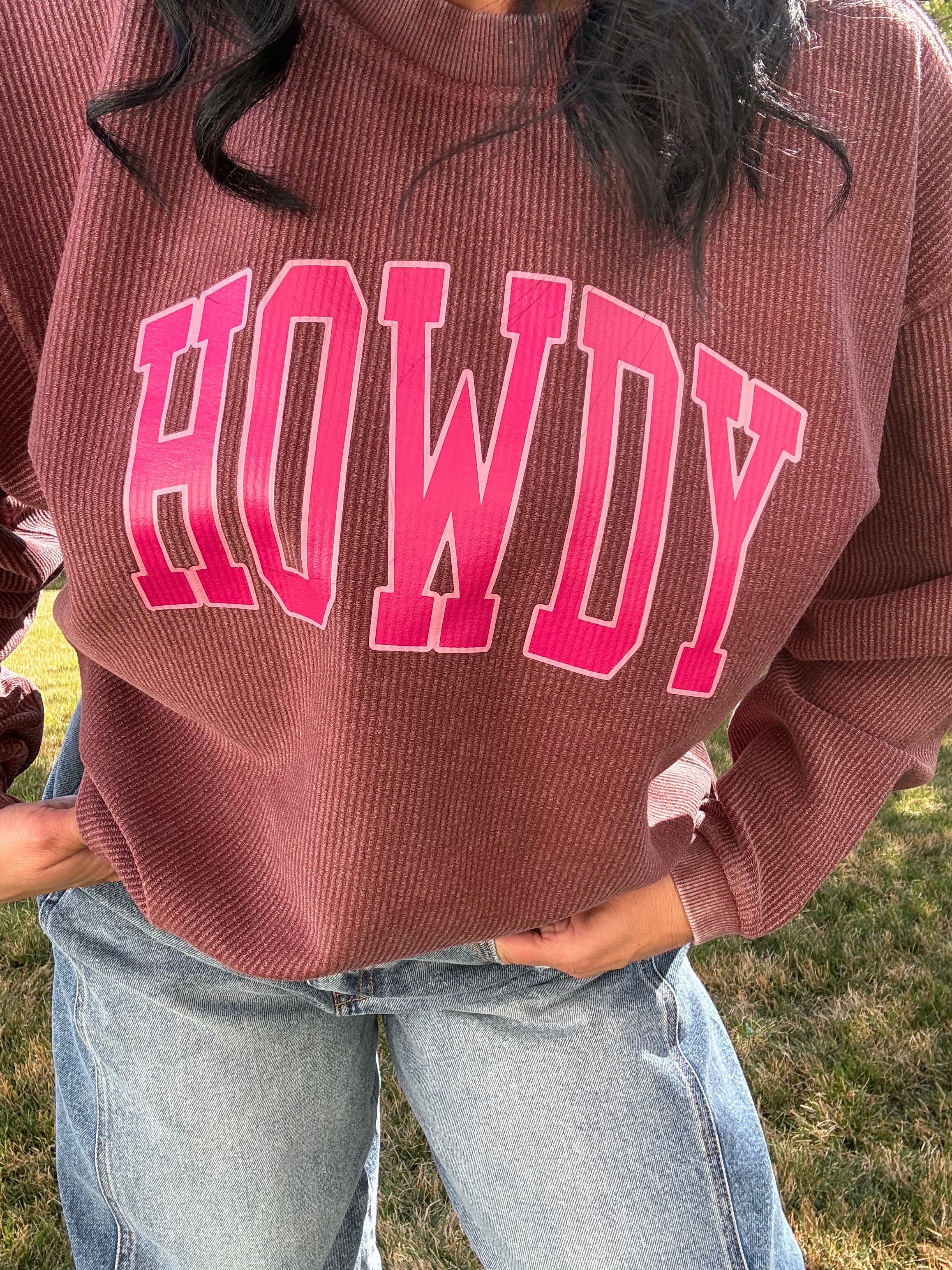 Howdy Maroon Ribbed Sweatshirt