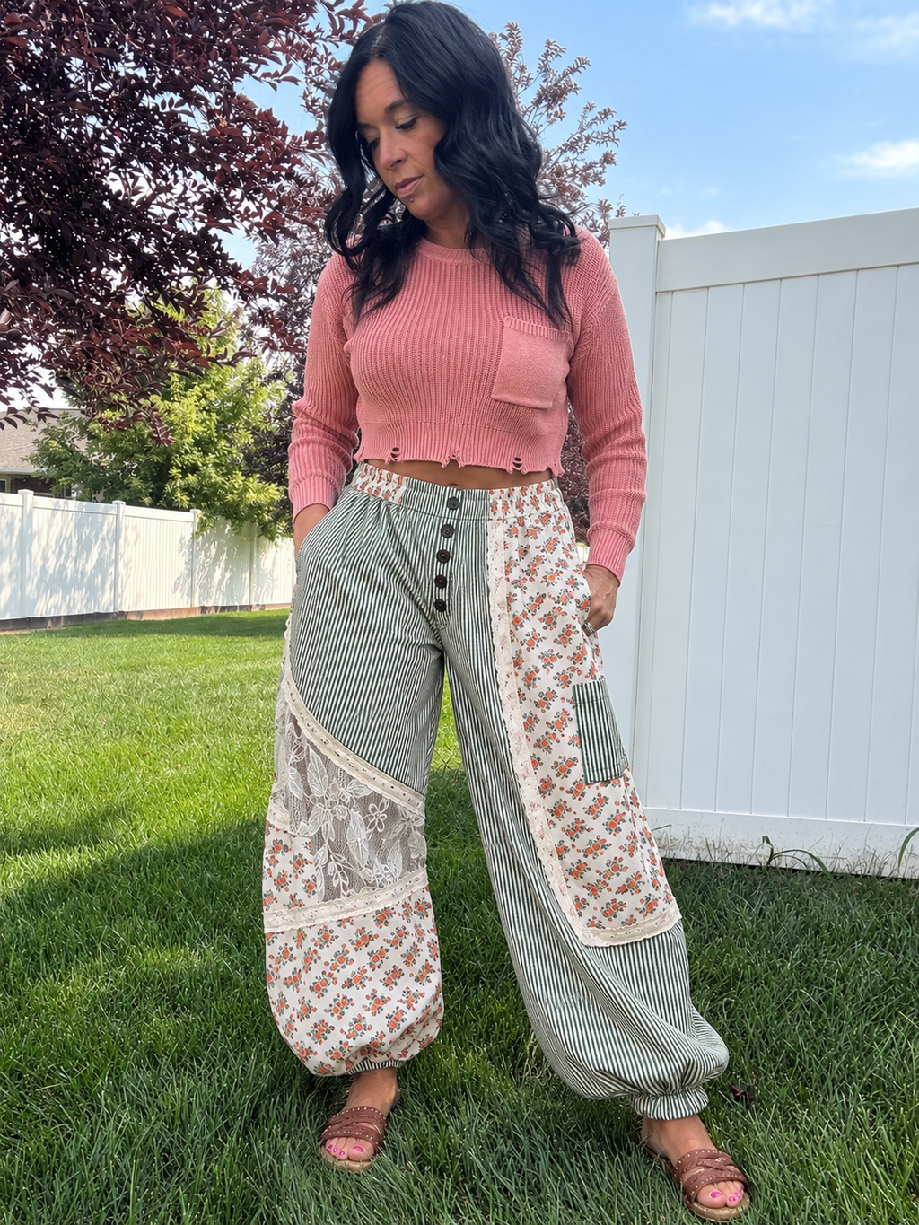 Vintage Rose Lace Patchwork Jogger
