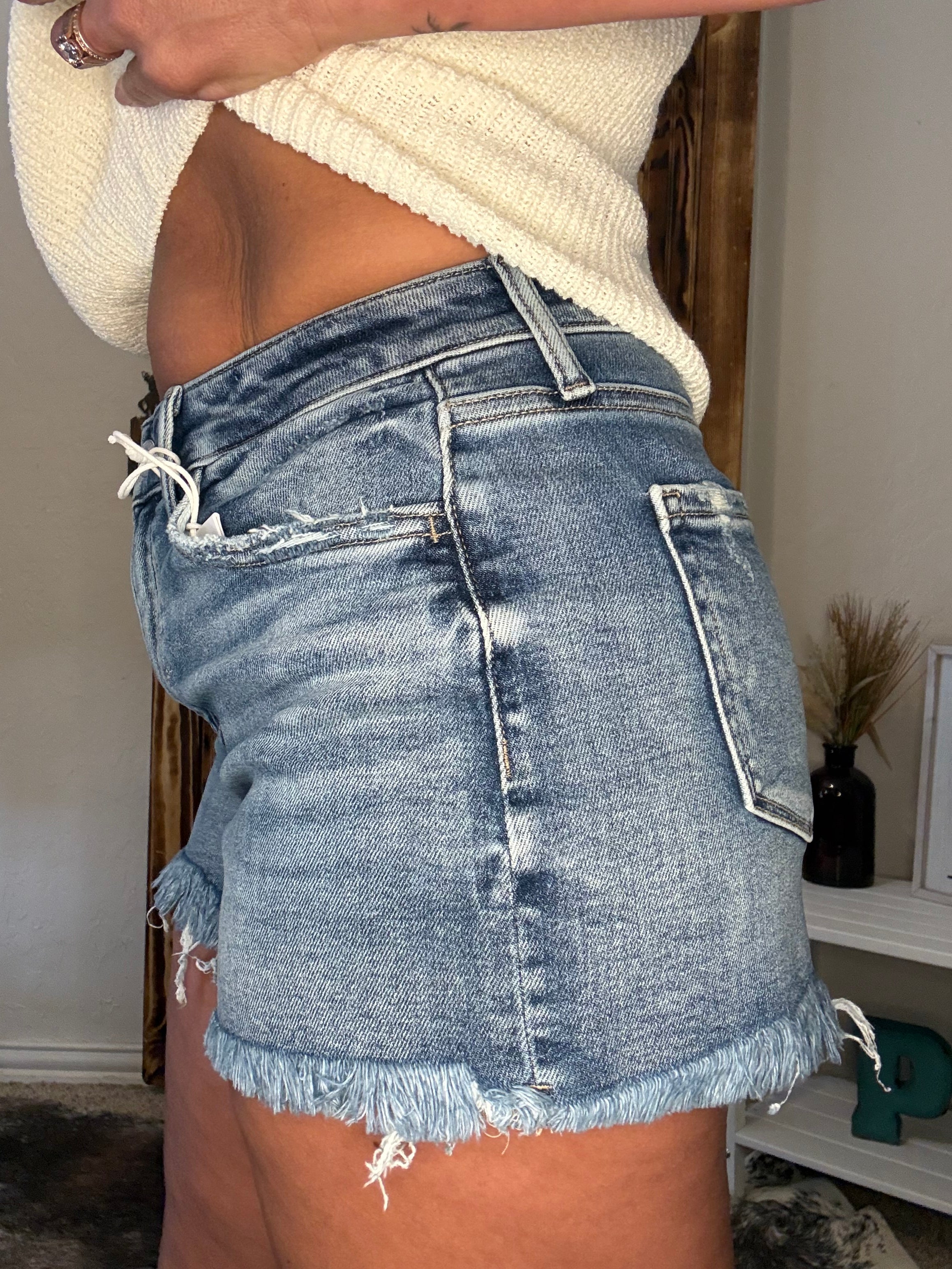 High Rise Frayed Hem A-Line Shorts T6445