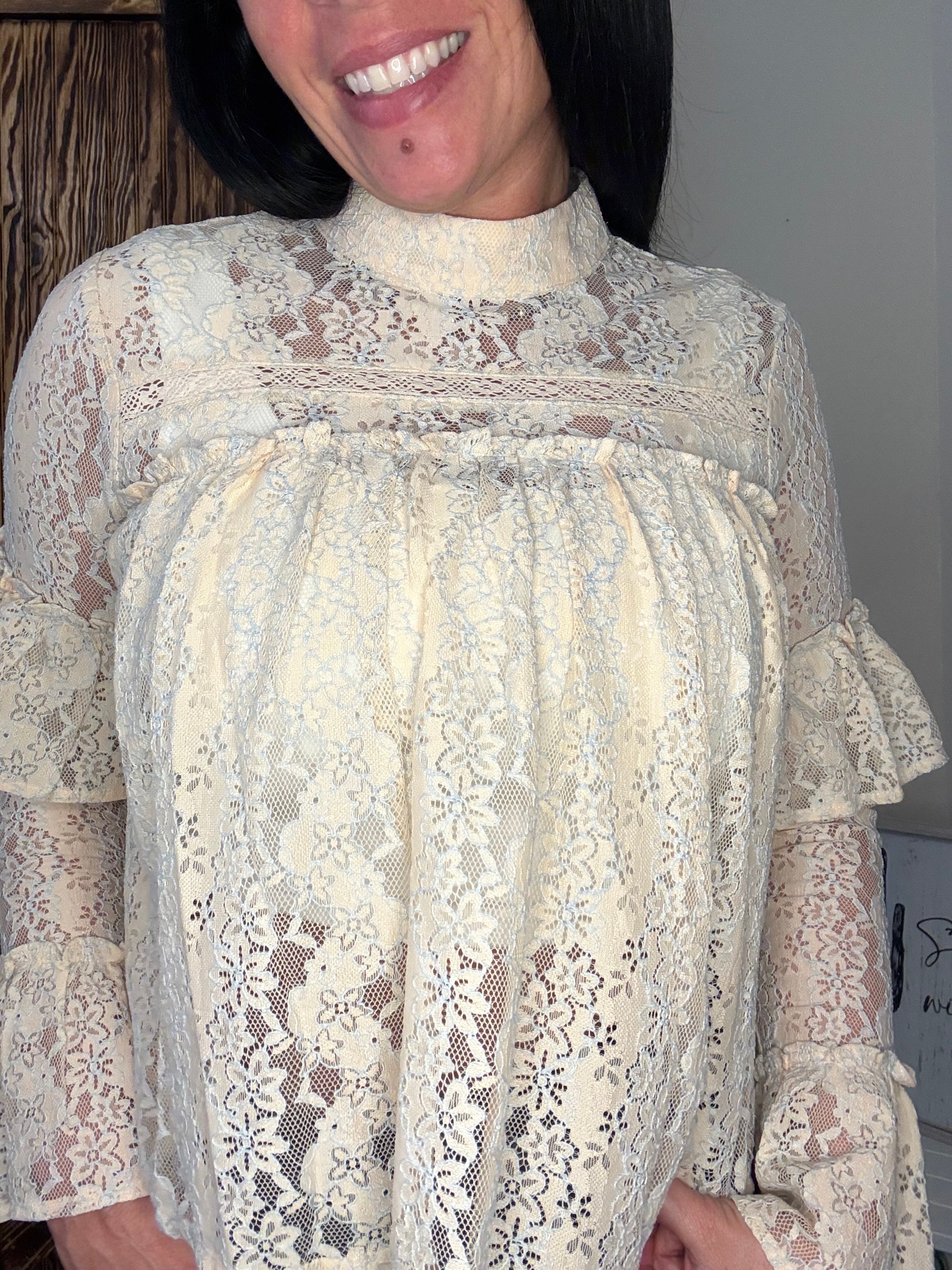 Long Sleeve High Neck Lace Top