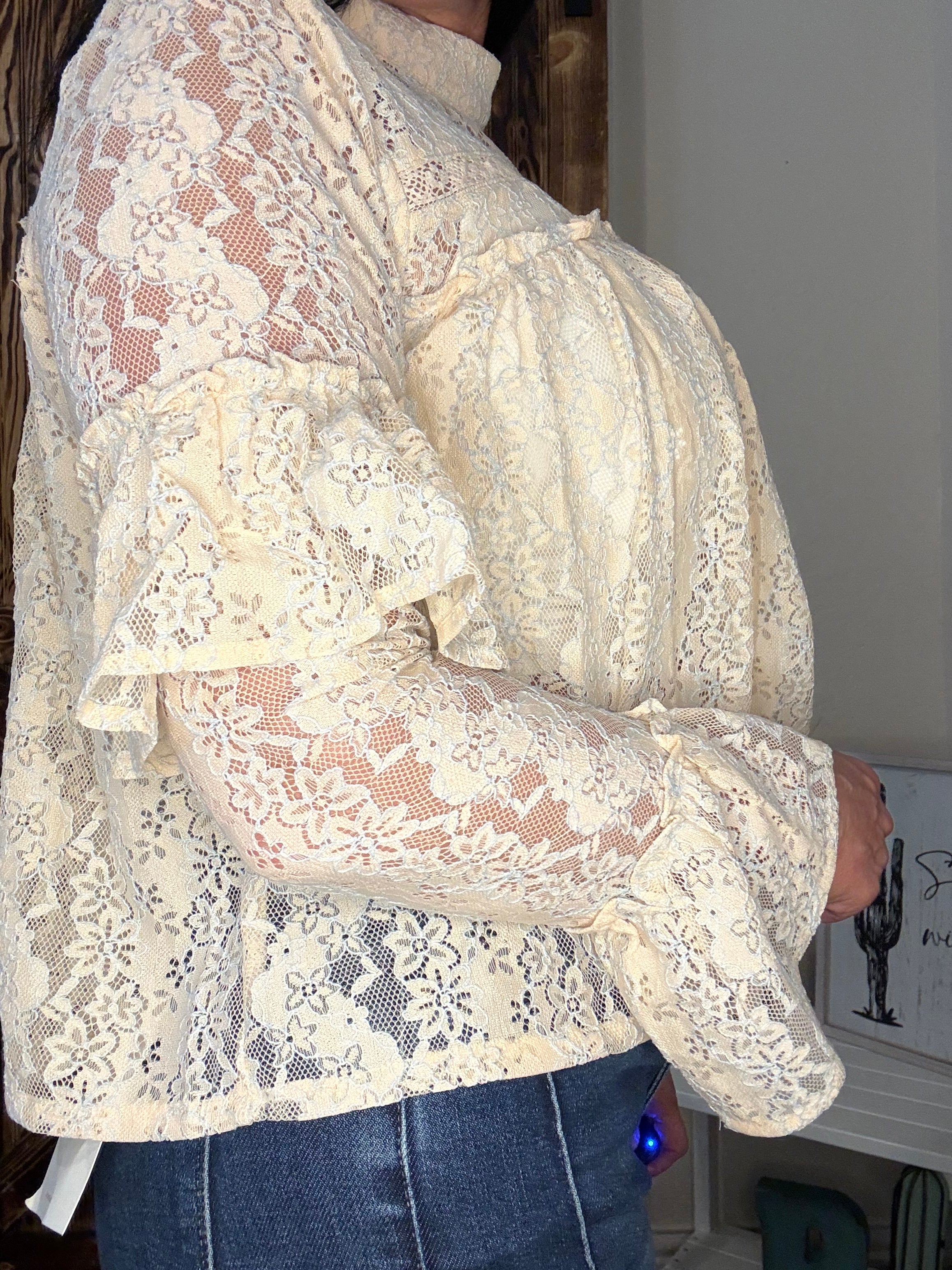 Long Sleeve High Neck Lace Top