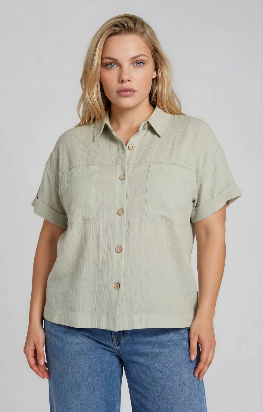 Plus-Textured Collared Button Down