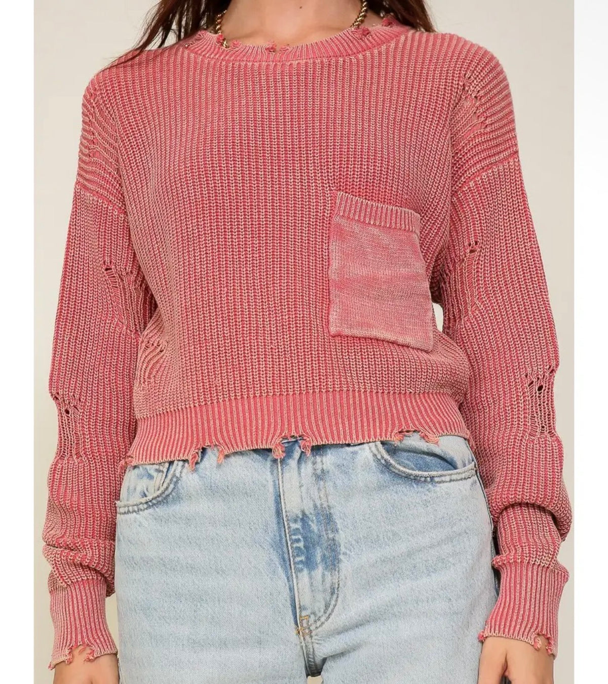Cropped Distressed Sweater