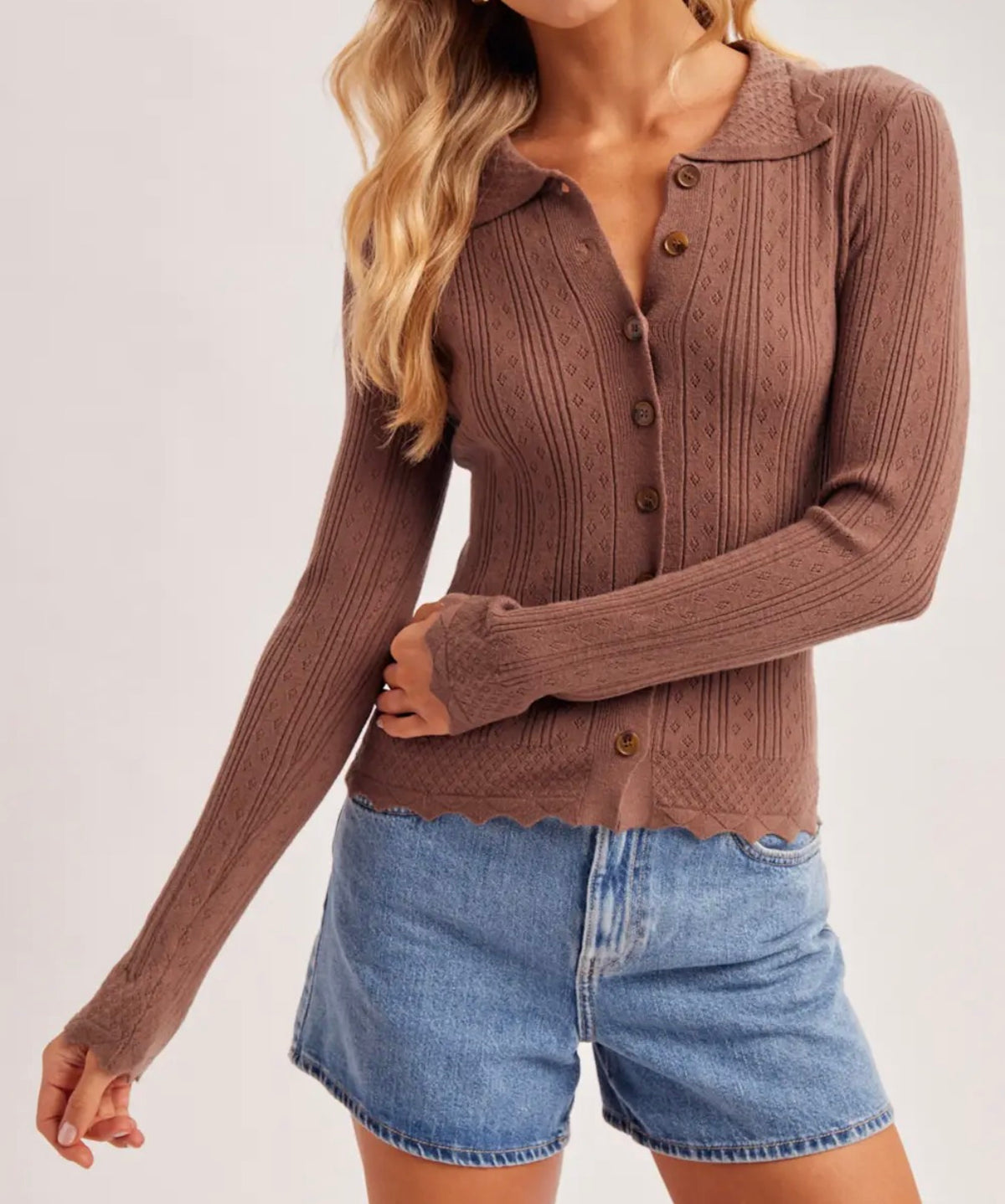 Cocoa Pointelle Cardigan