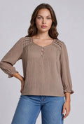 Plus- Crochet Trim 3/4 Sleeve Blouse