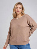 Plus-Contrast Trim Off Shoulder Sweater