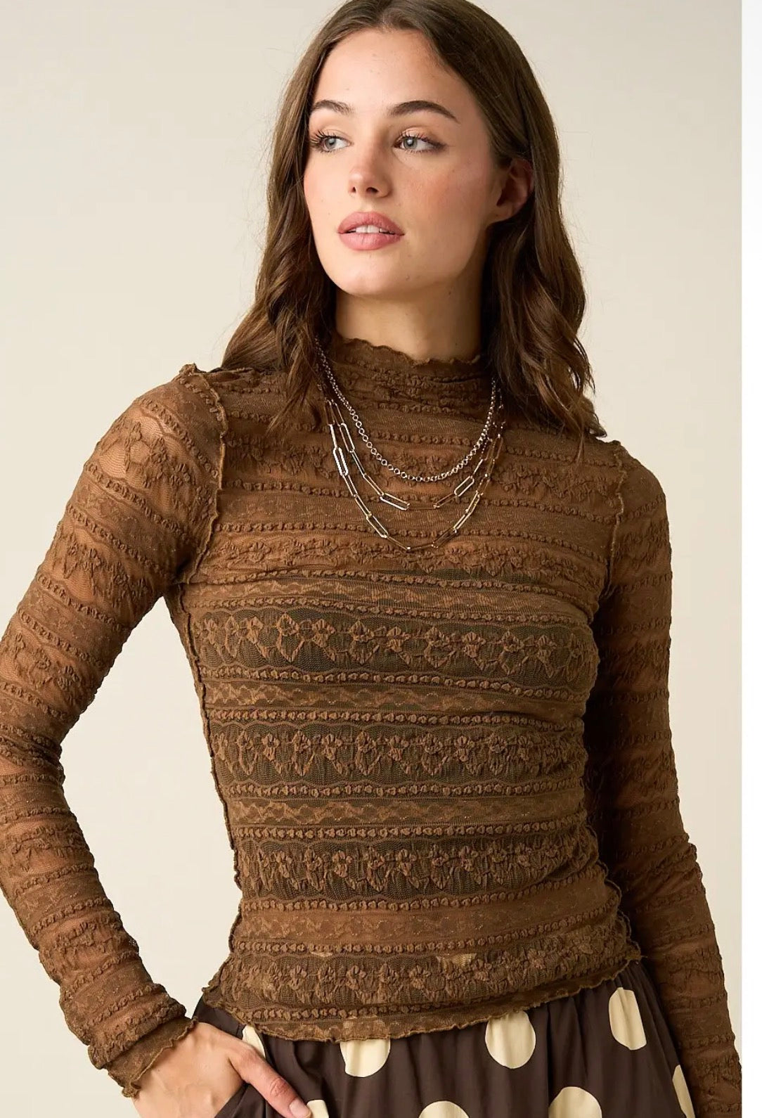 Textured Mesh Mock Neck