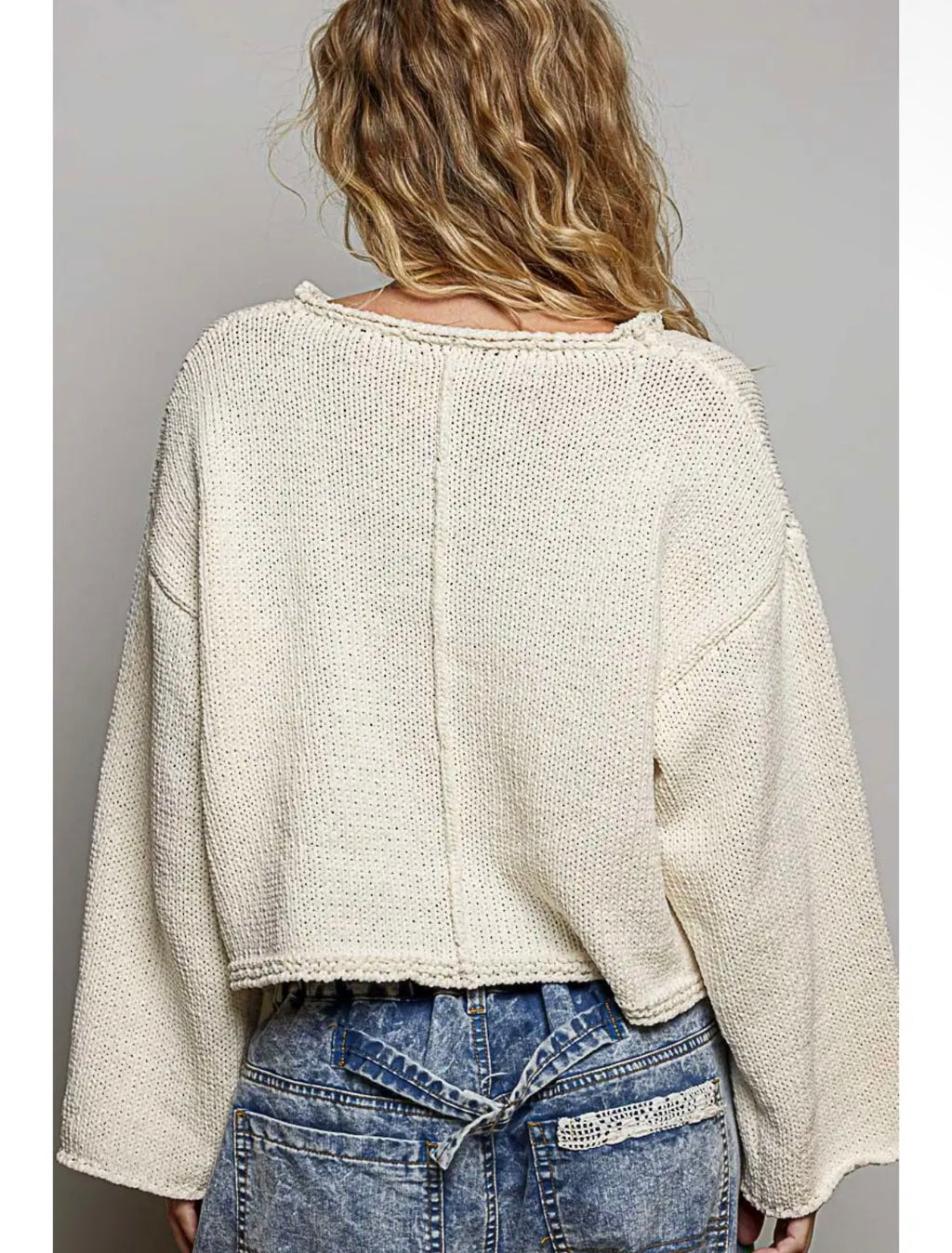 Cropped Rolled Edge Sweater