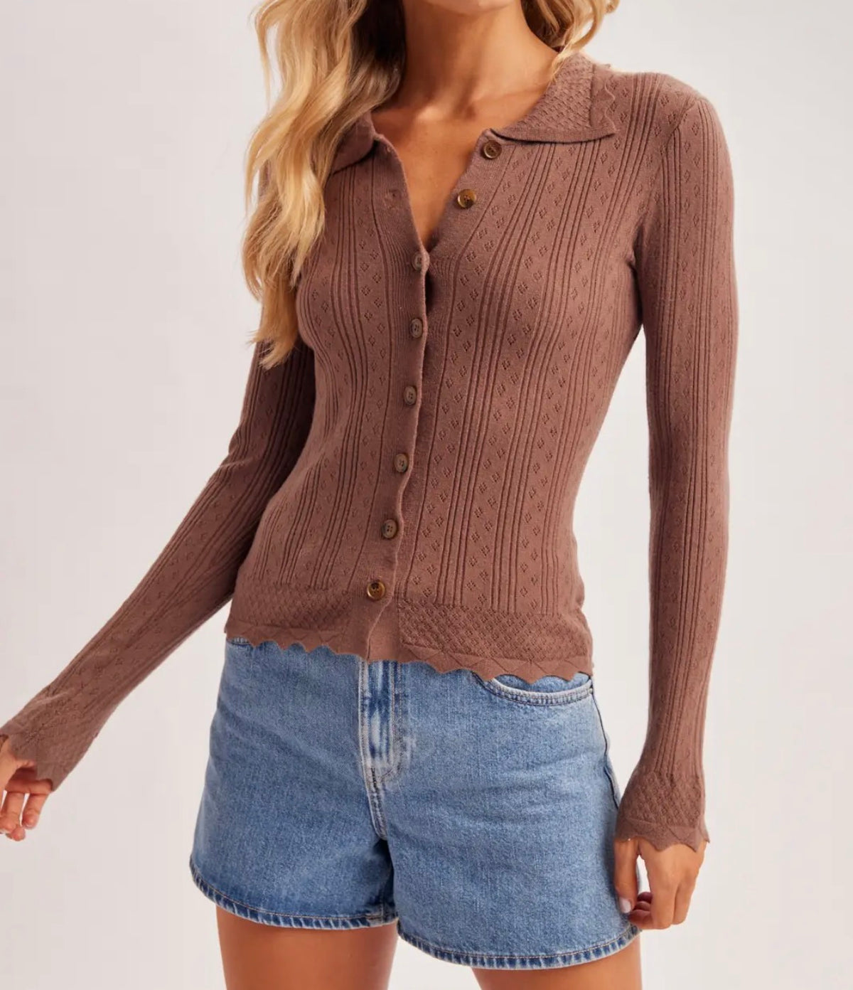 Cocoa Pointelle Cardigan