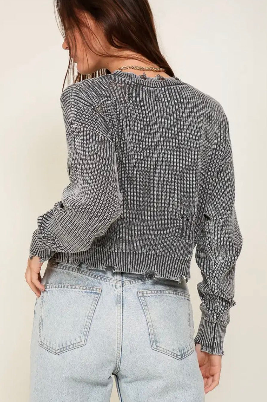 Cropped Distressed Sweater