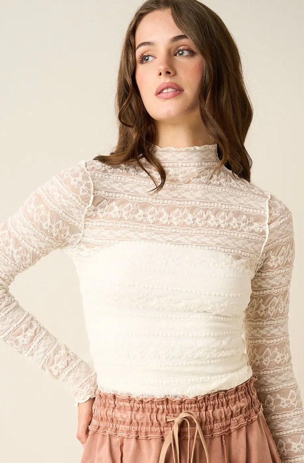 Textured Mesh Mock Neck