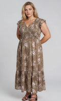Plus-Smocked V Neck Midi Dress