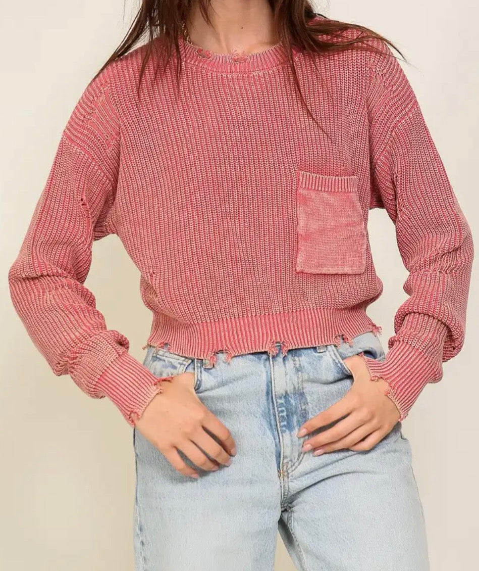 Cropped Distressed Sweater