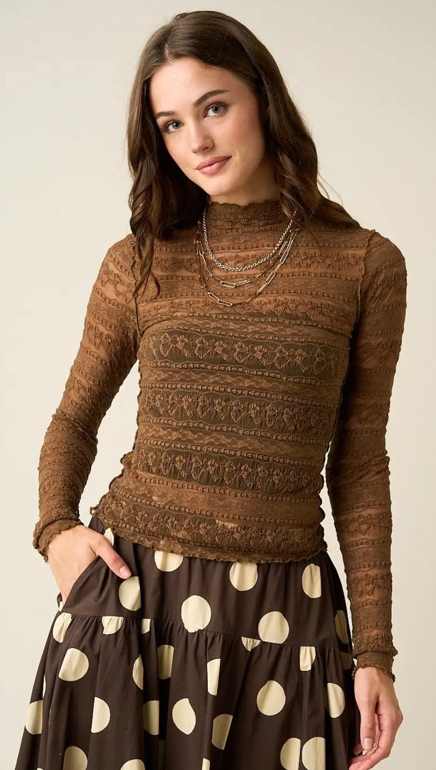 Textured Mesh Mock Neck