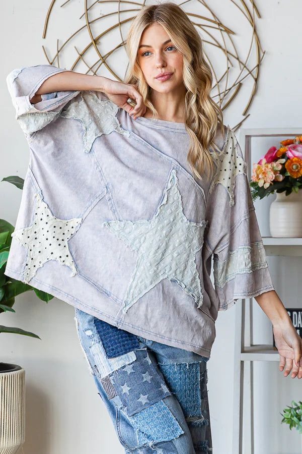 Blue Star Patch Top