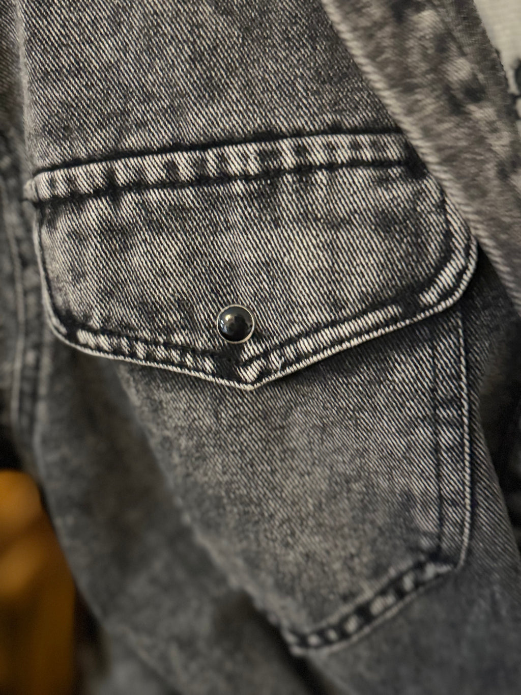 Black Denim Mineral Wash Pearl Snap