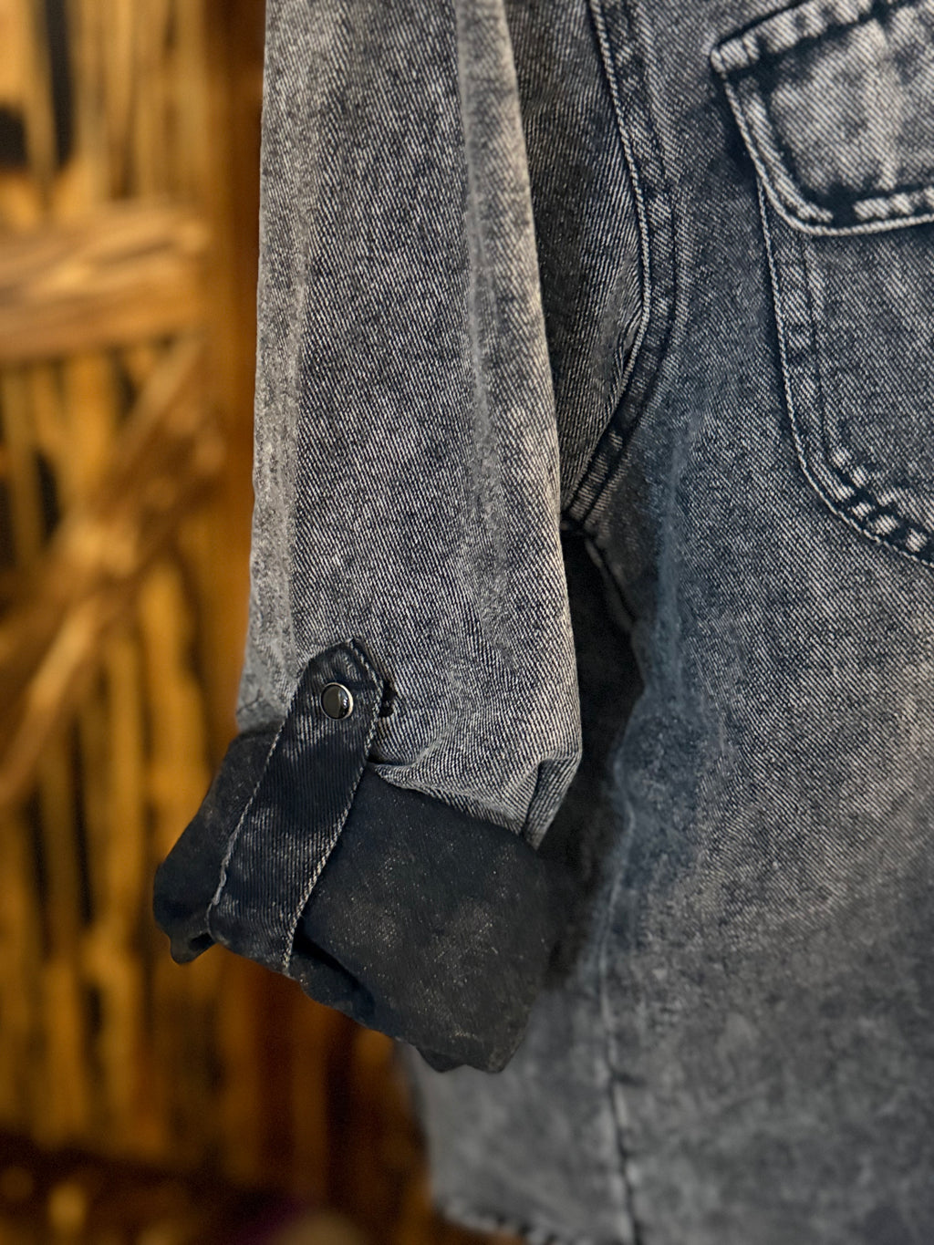 Black Denim Mineral Wash Pearl Snap