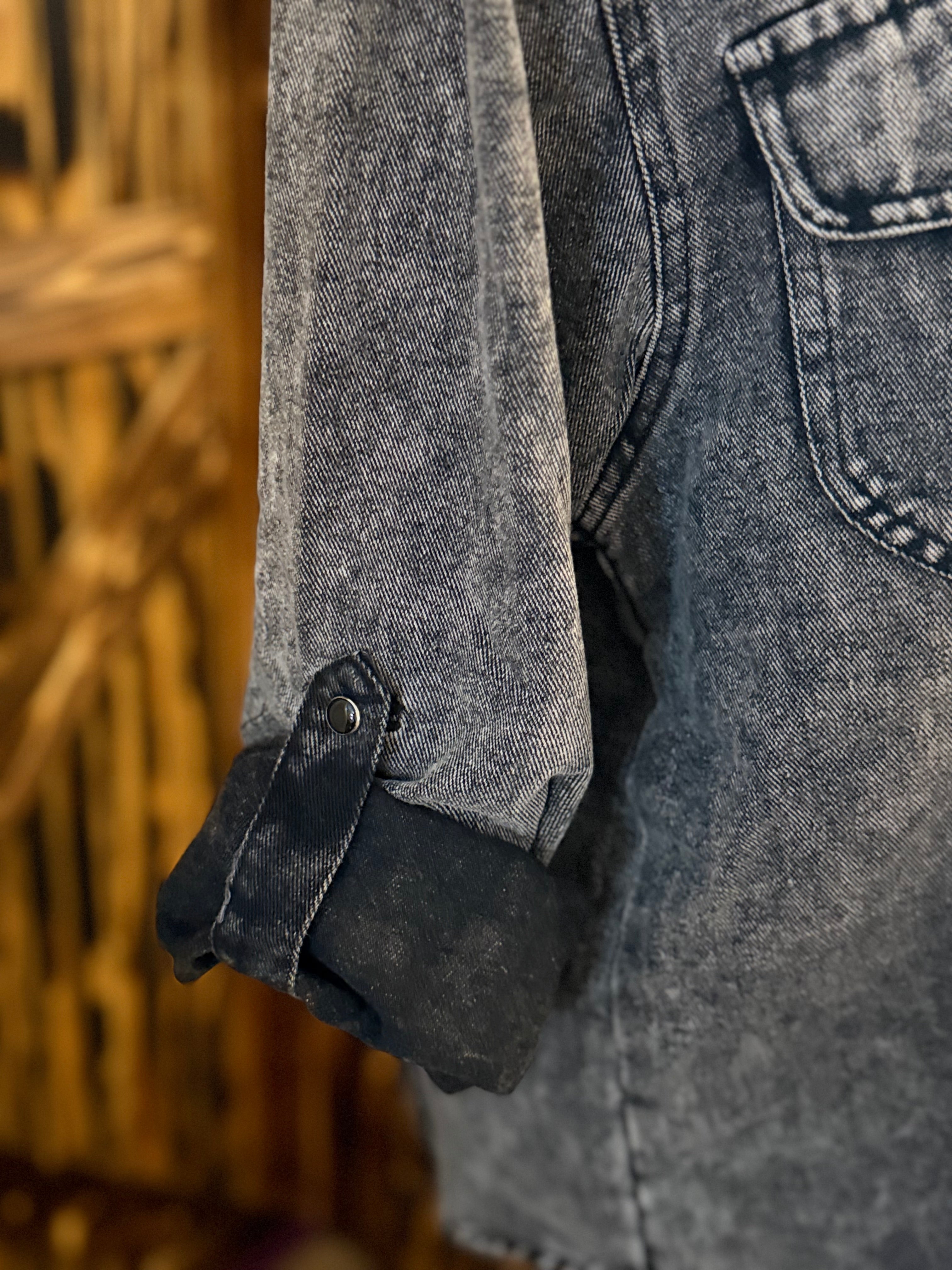 Black Denim Mineral Wash Pearl Snap