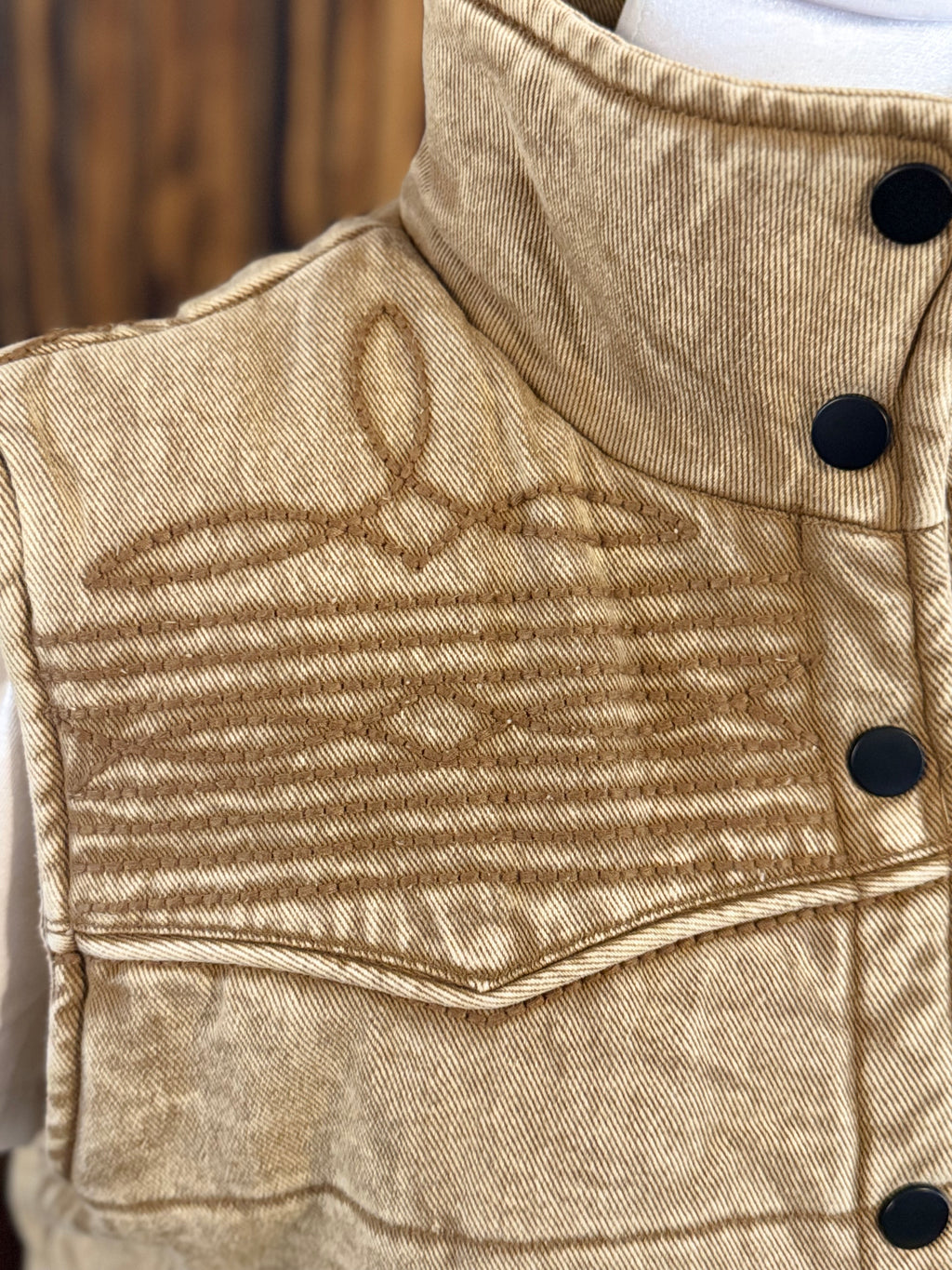 Tan Denim Studded Puffer Vest