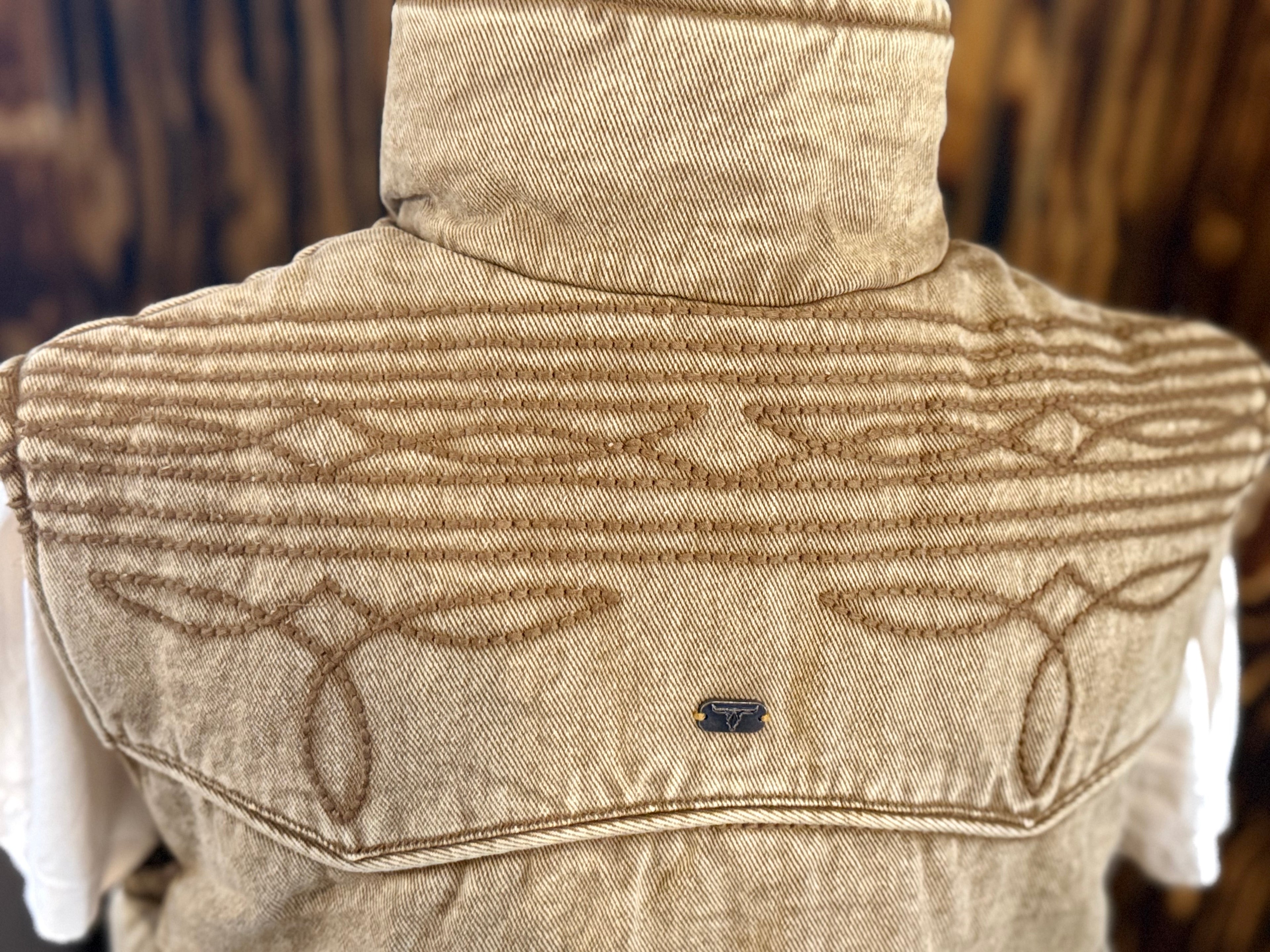 Tan Denim Studded Puffer Vest