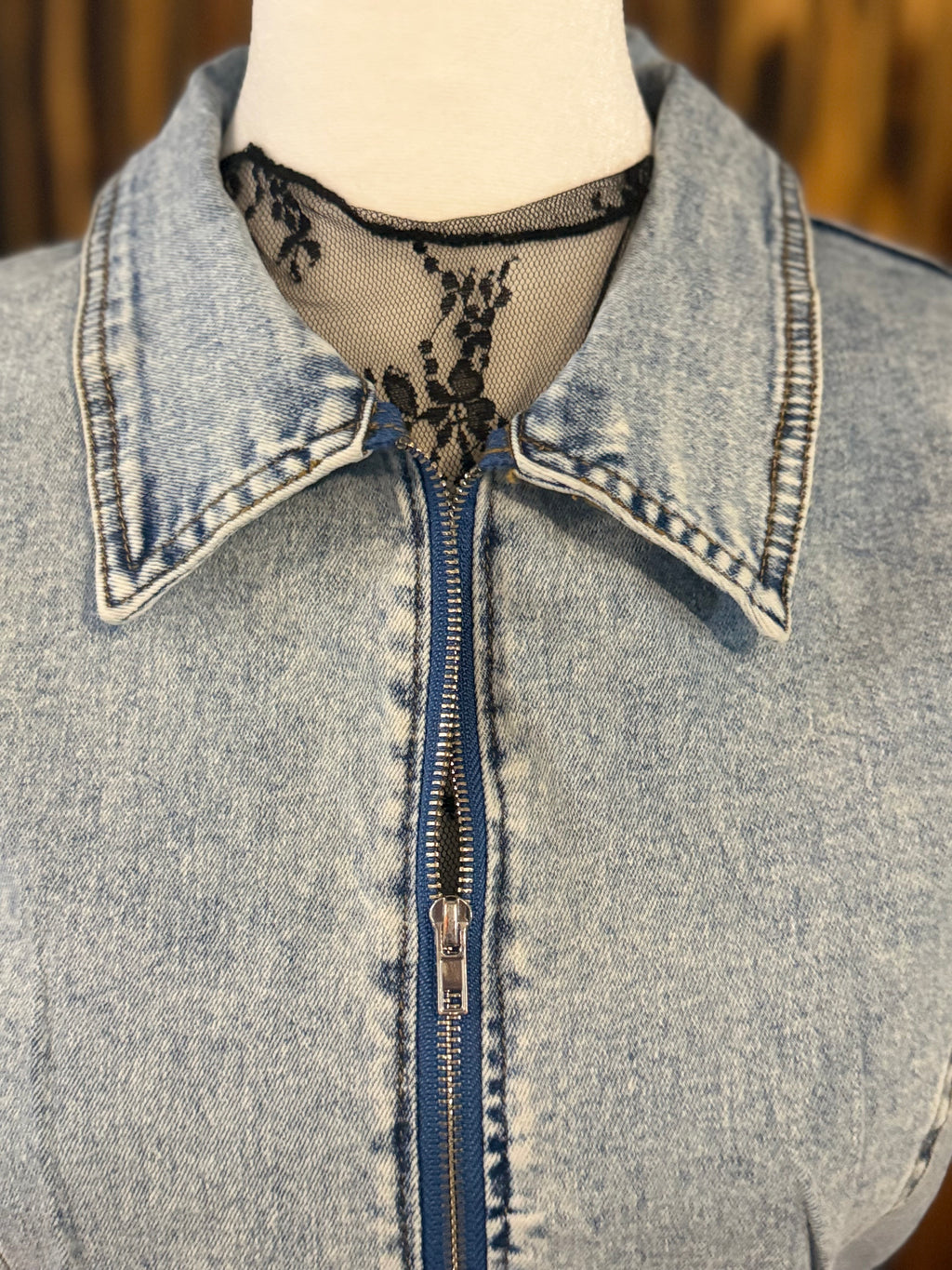 Light Denim Stretch Zip Up Dress