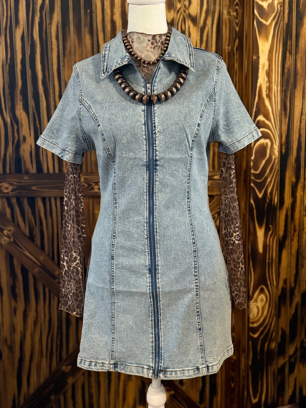 Light Denim Stretch Zip Up Dress