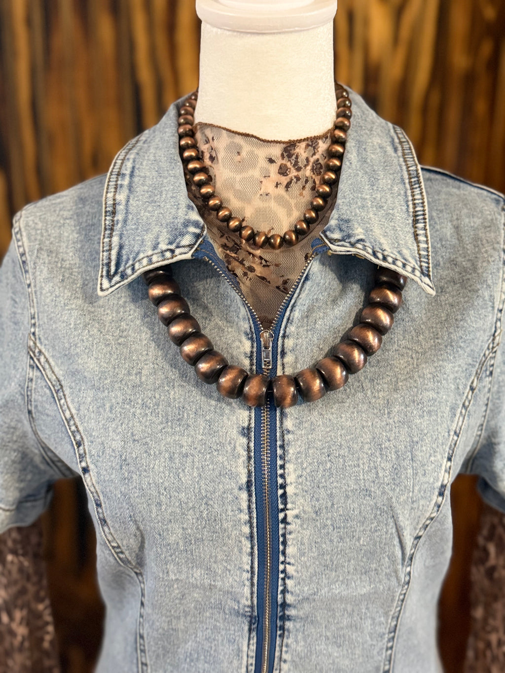 Light Denim Stretch Zip Up Dress