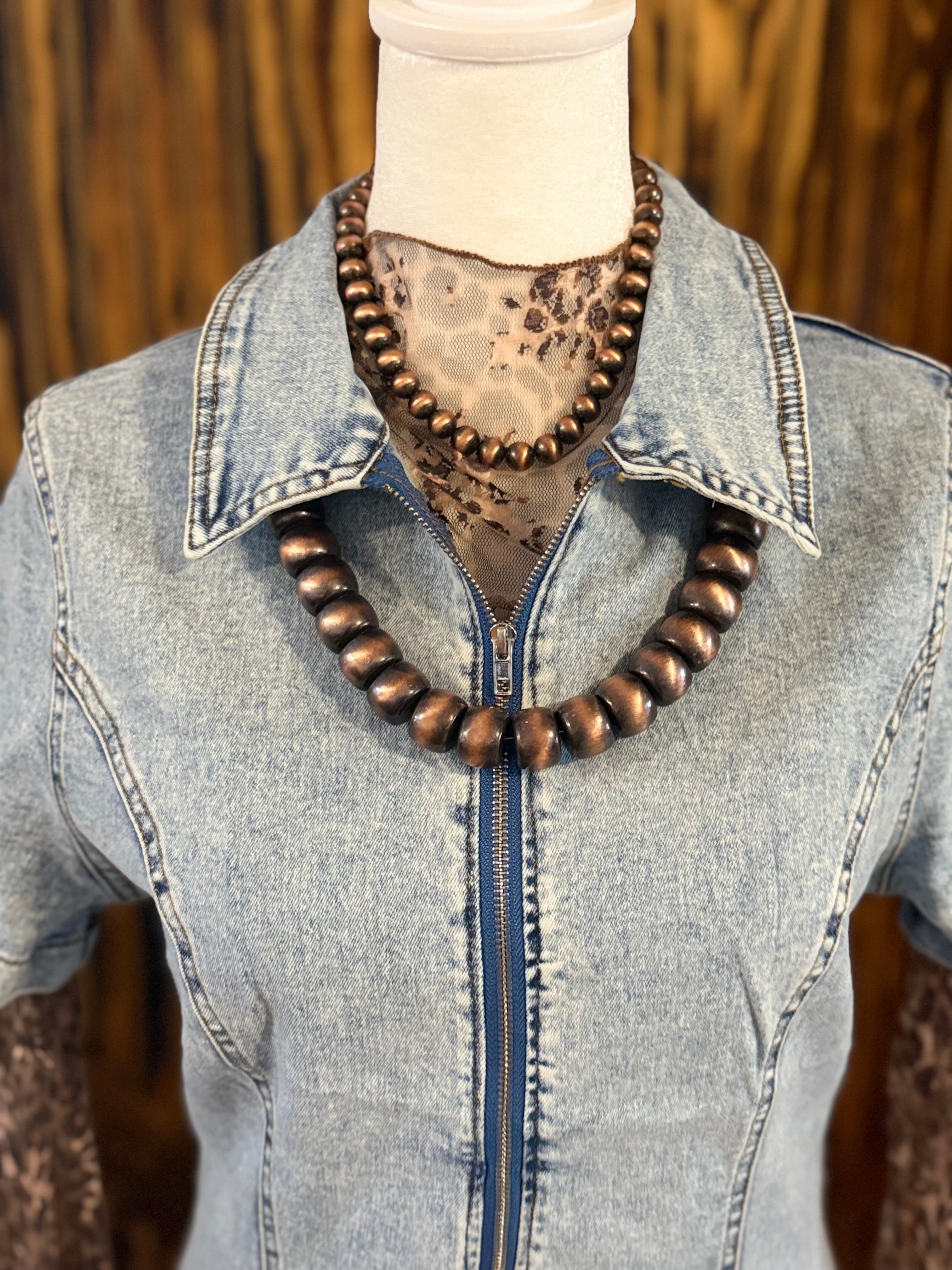 Light Denim Stretch Zip Up Dress