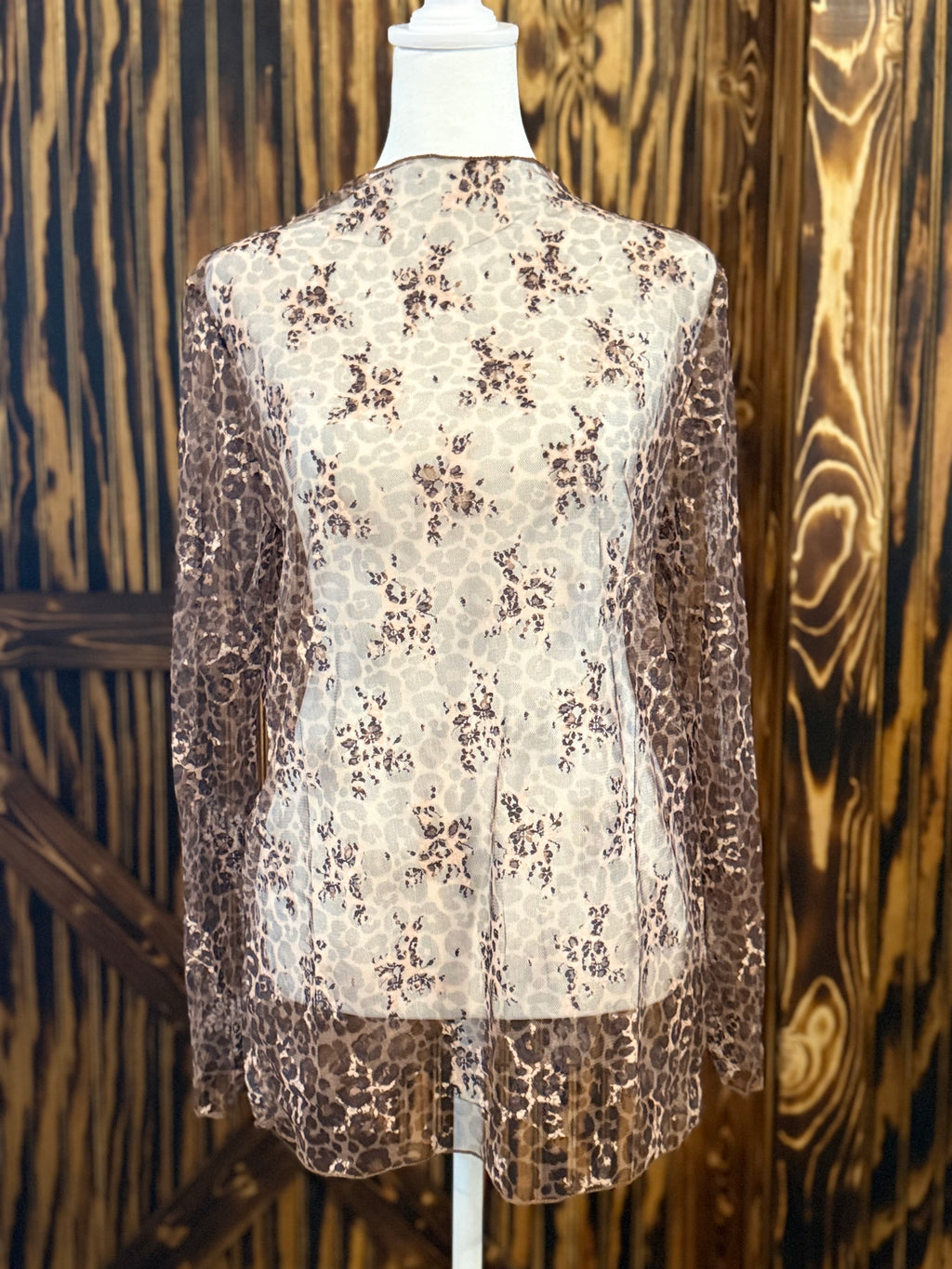 Leopard Lace Long Sleeve Stretch Top