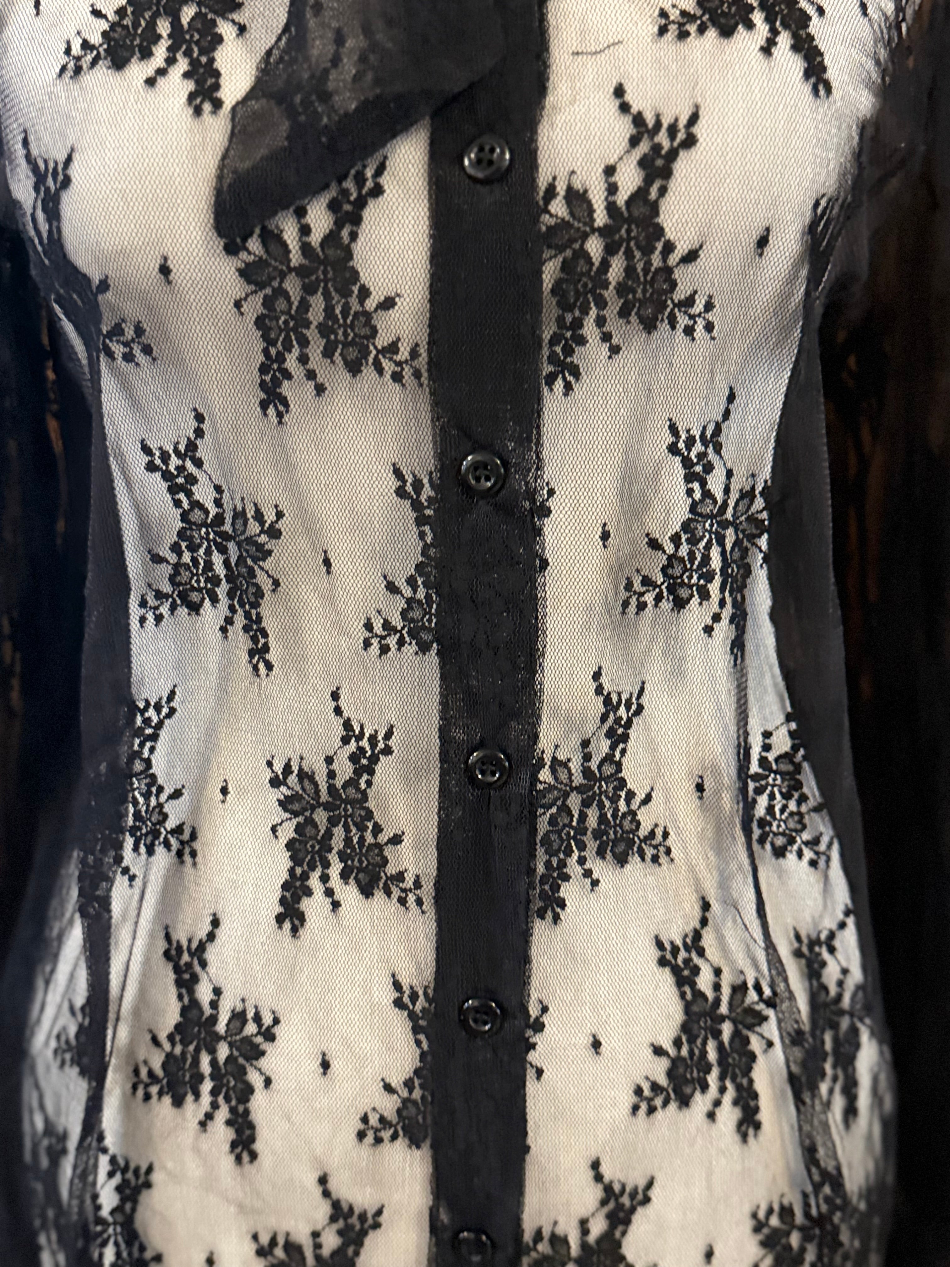 BLACK LACE TIE BOW TOP
