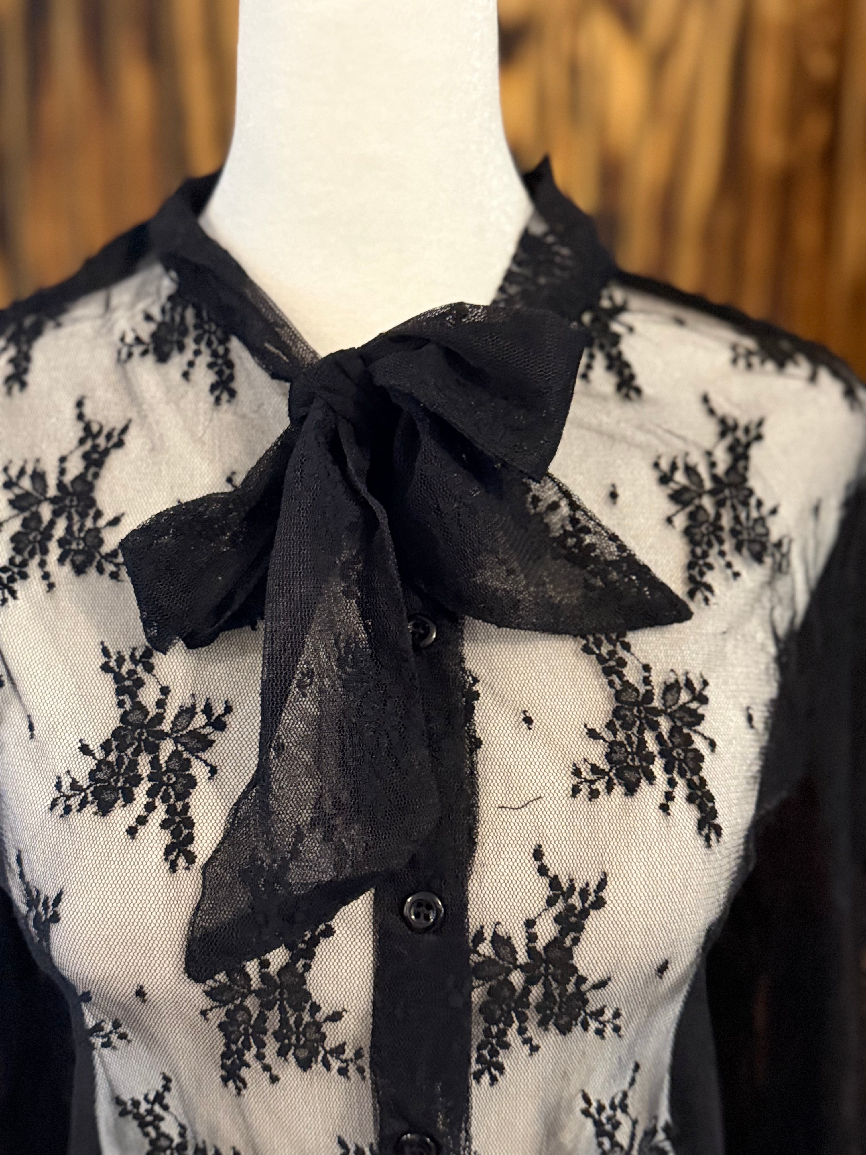 BLACK LACE TIE BOW TOP