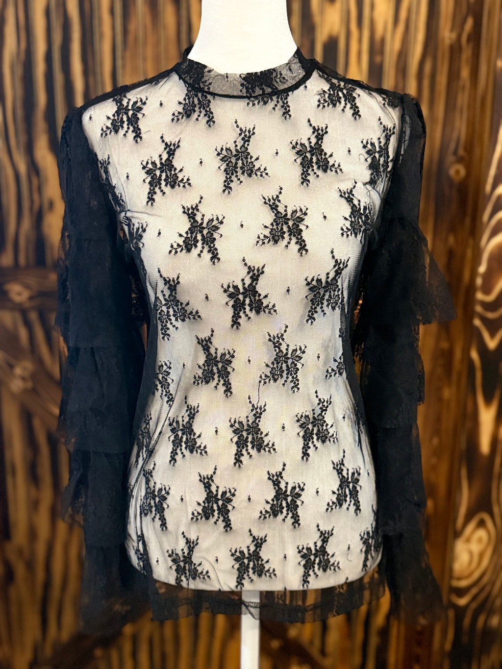 BLACK Ruffle Sleeve LACE TOP