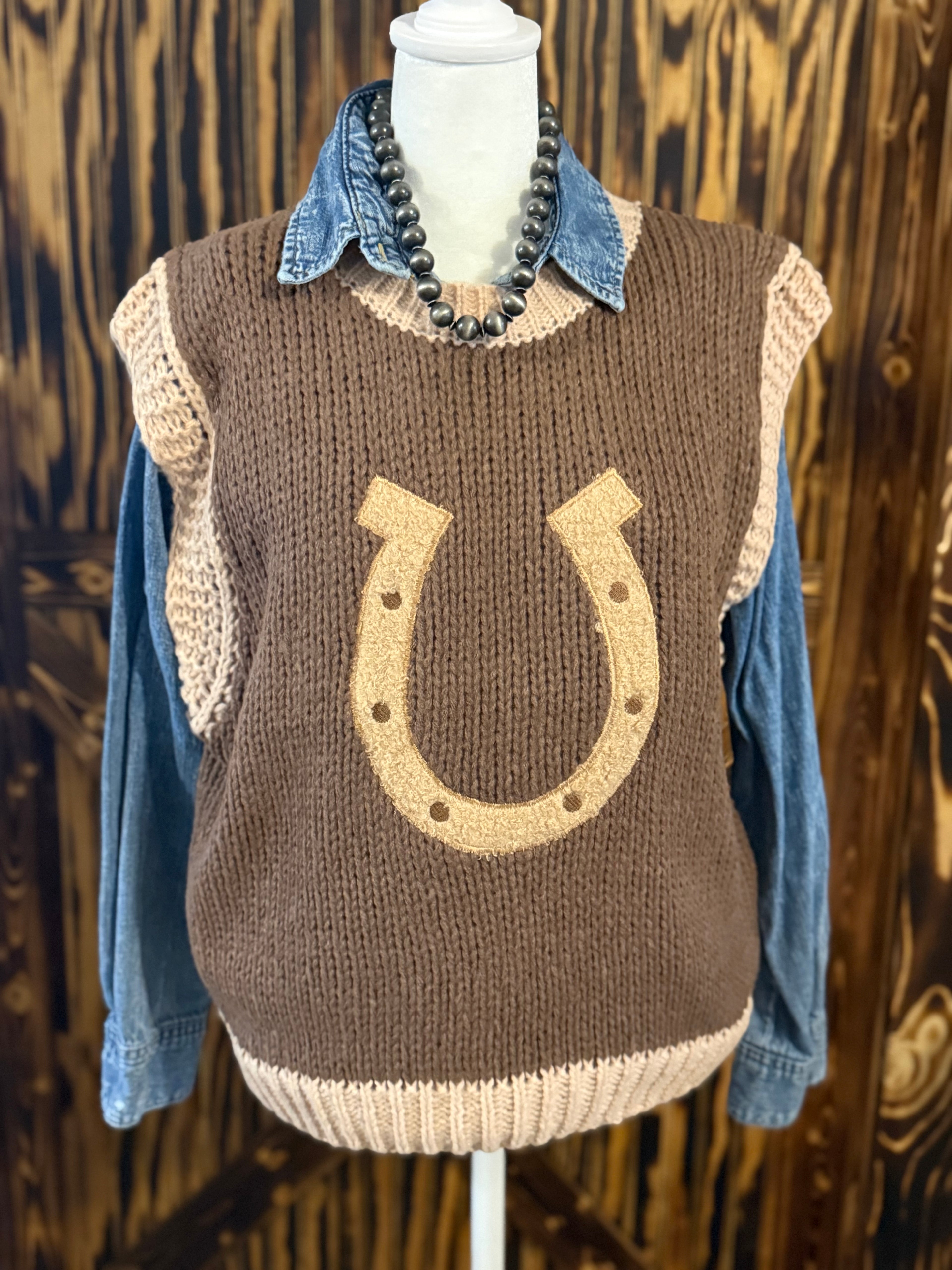 Western Horseshoe Knit Sweater Vest