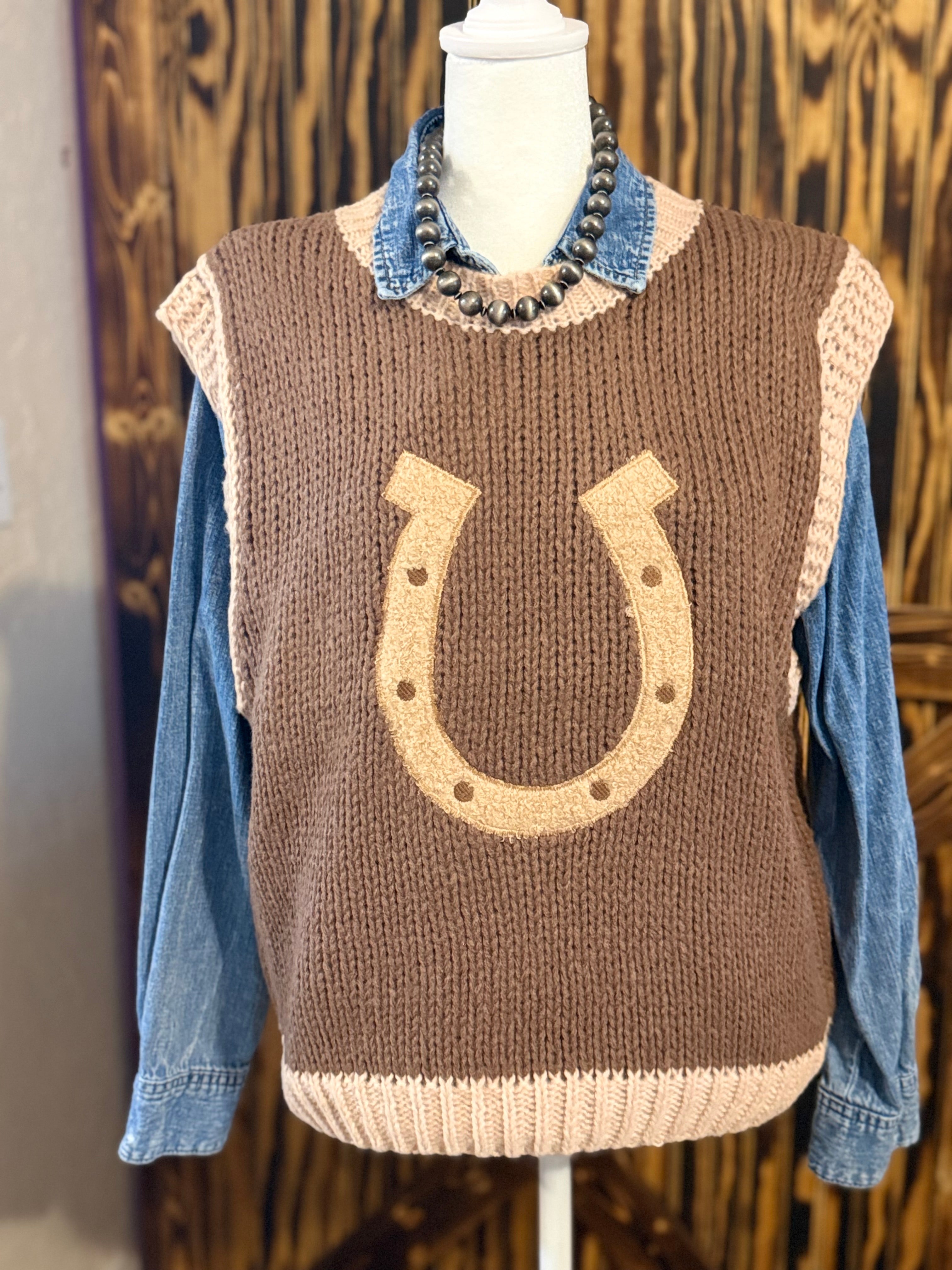 Western Horseshoe Knit Sweater Vest