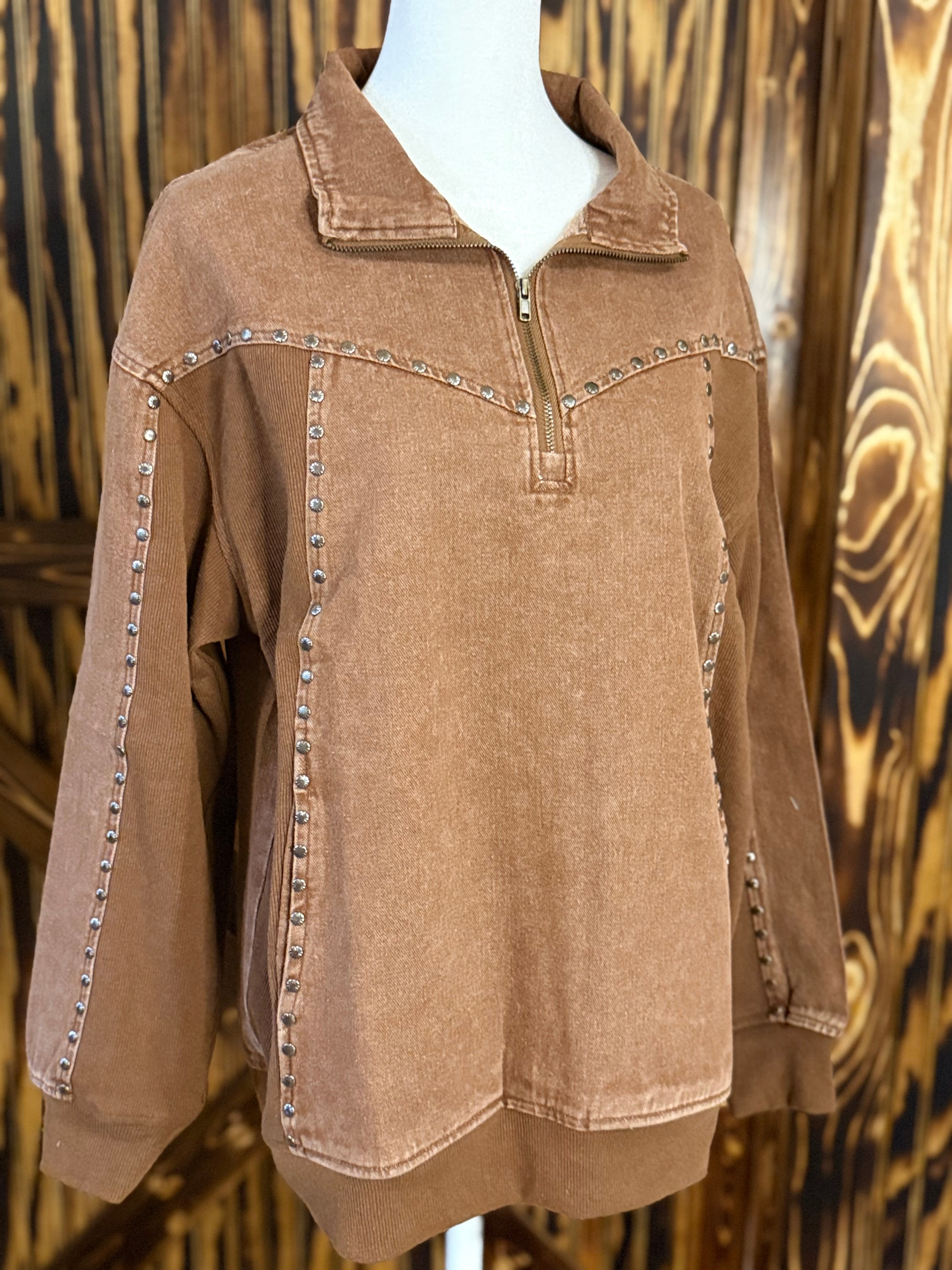 Studded Creek 1/4 Zip Chocolate