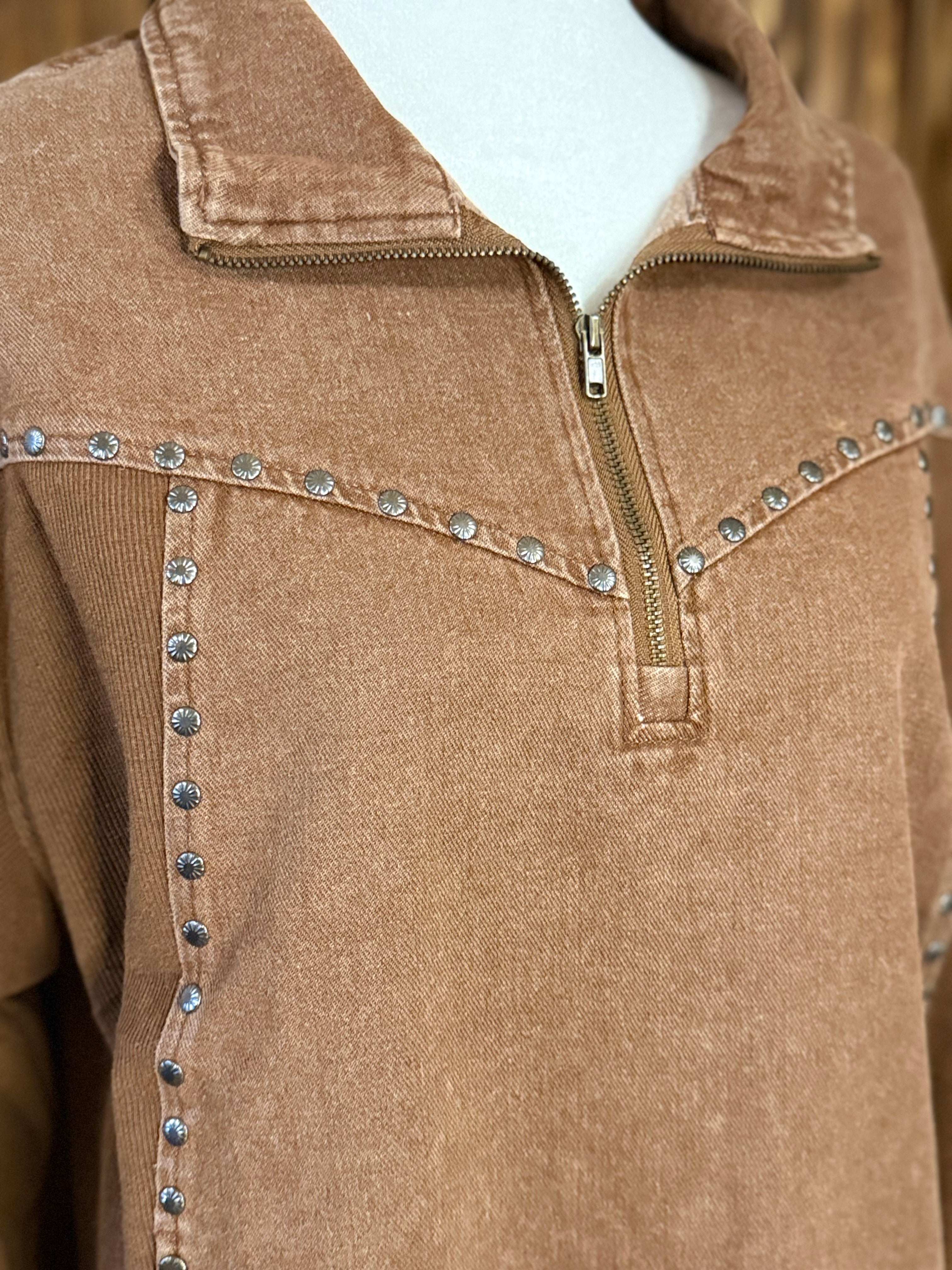 Studded Creek 1/4 Zip Chocolate