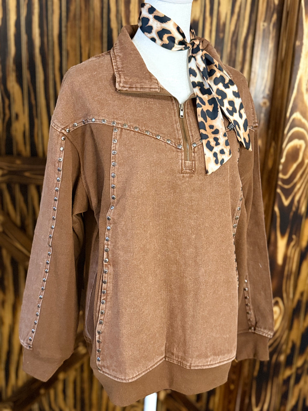 Studded Creek 1/4 Zip Chocolate