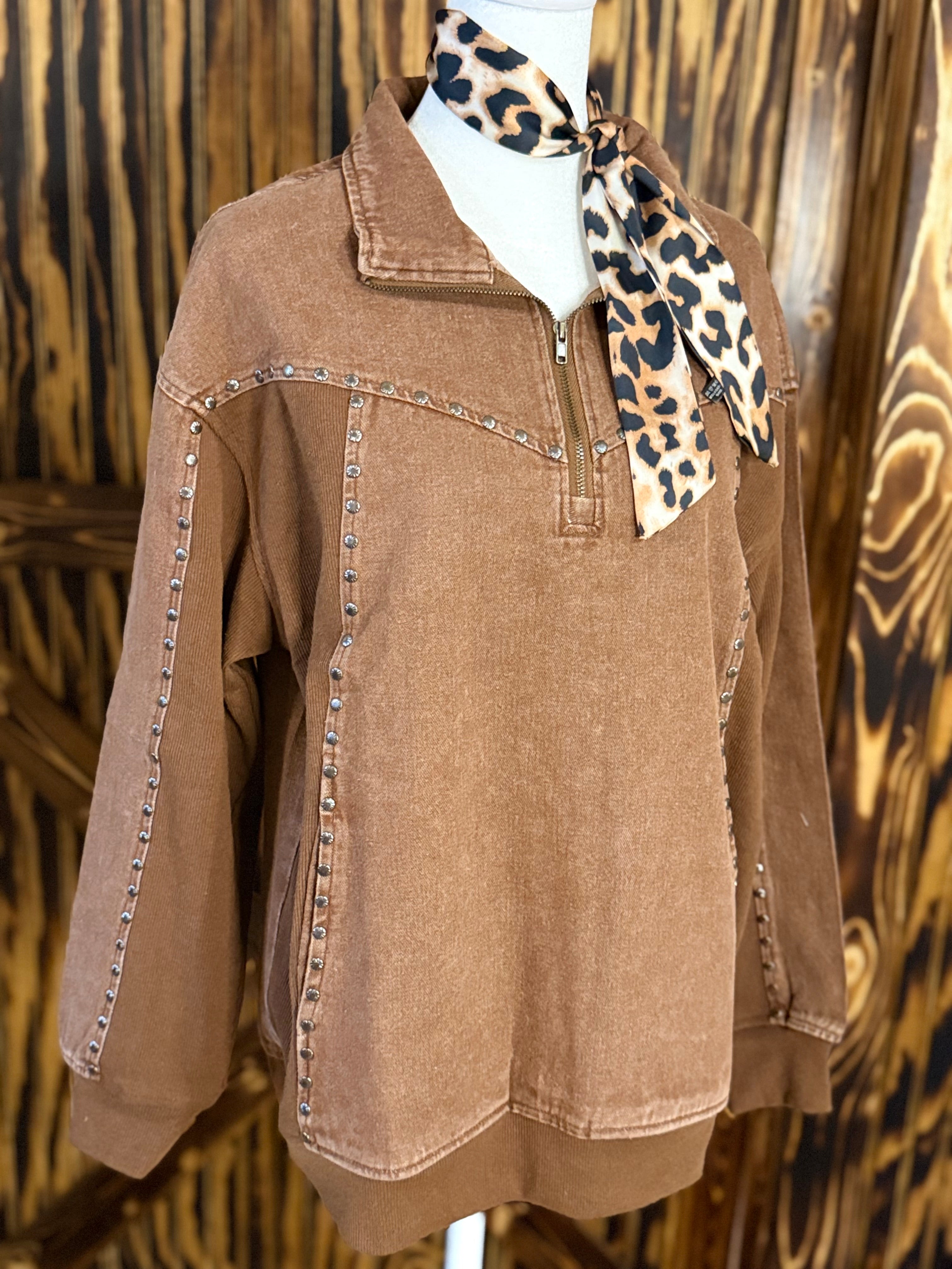Studded Creek 1/4 Zip Chocolate