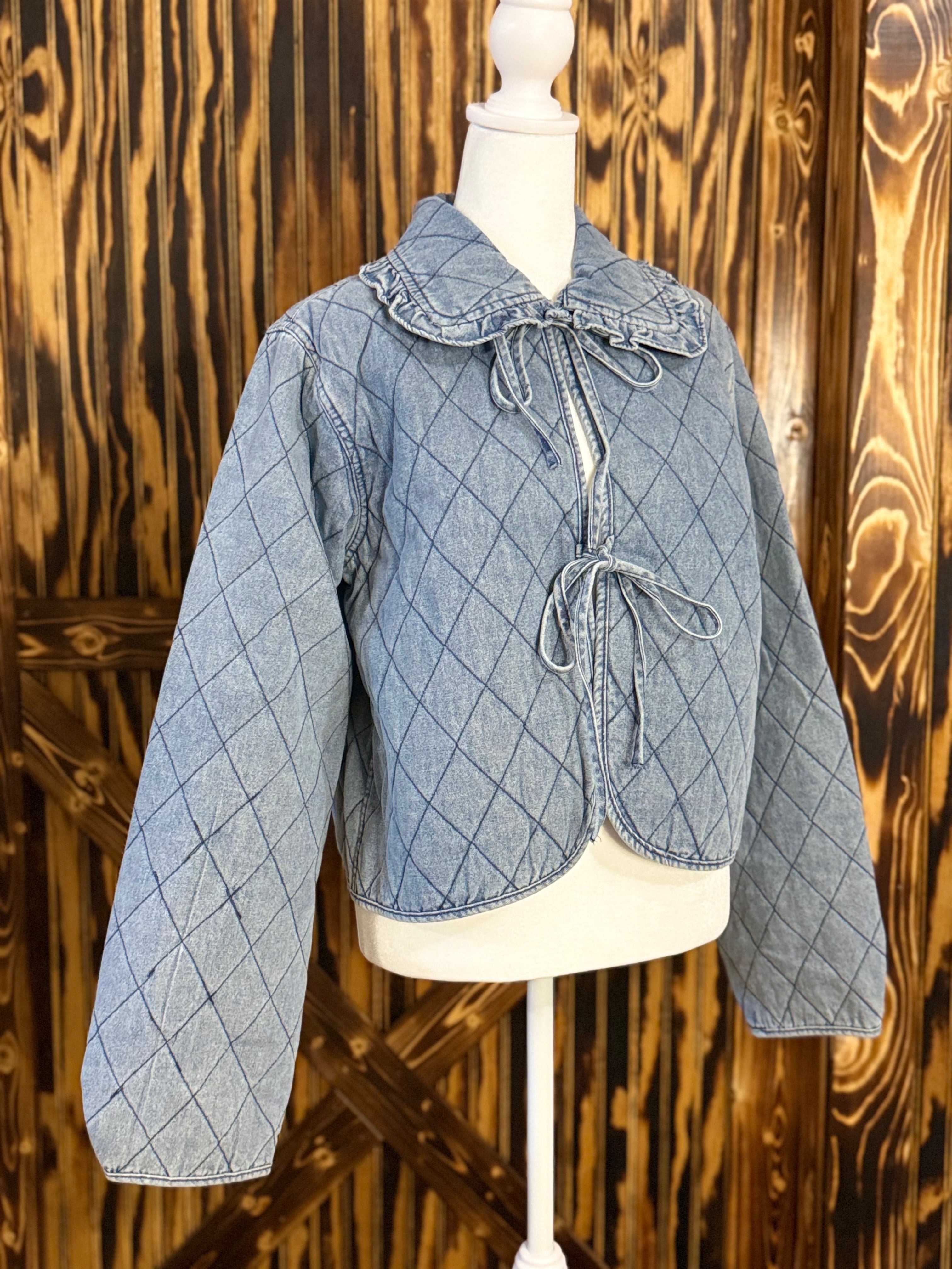 Tied Up Quilted Denim Jacket