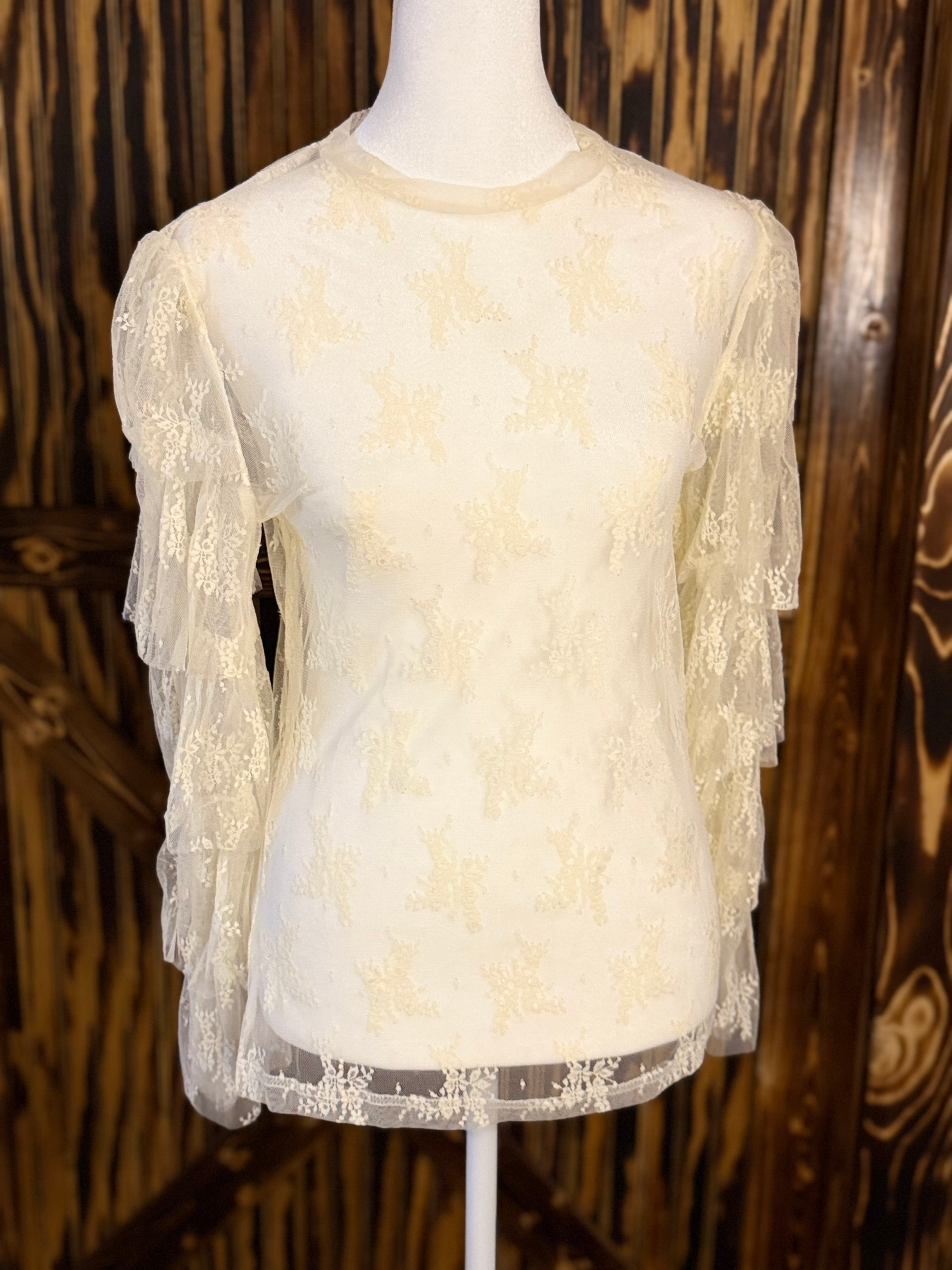 IVORY Ruffle Sleeve LACE TOP