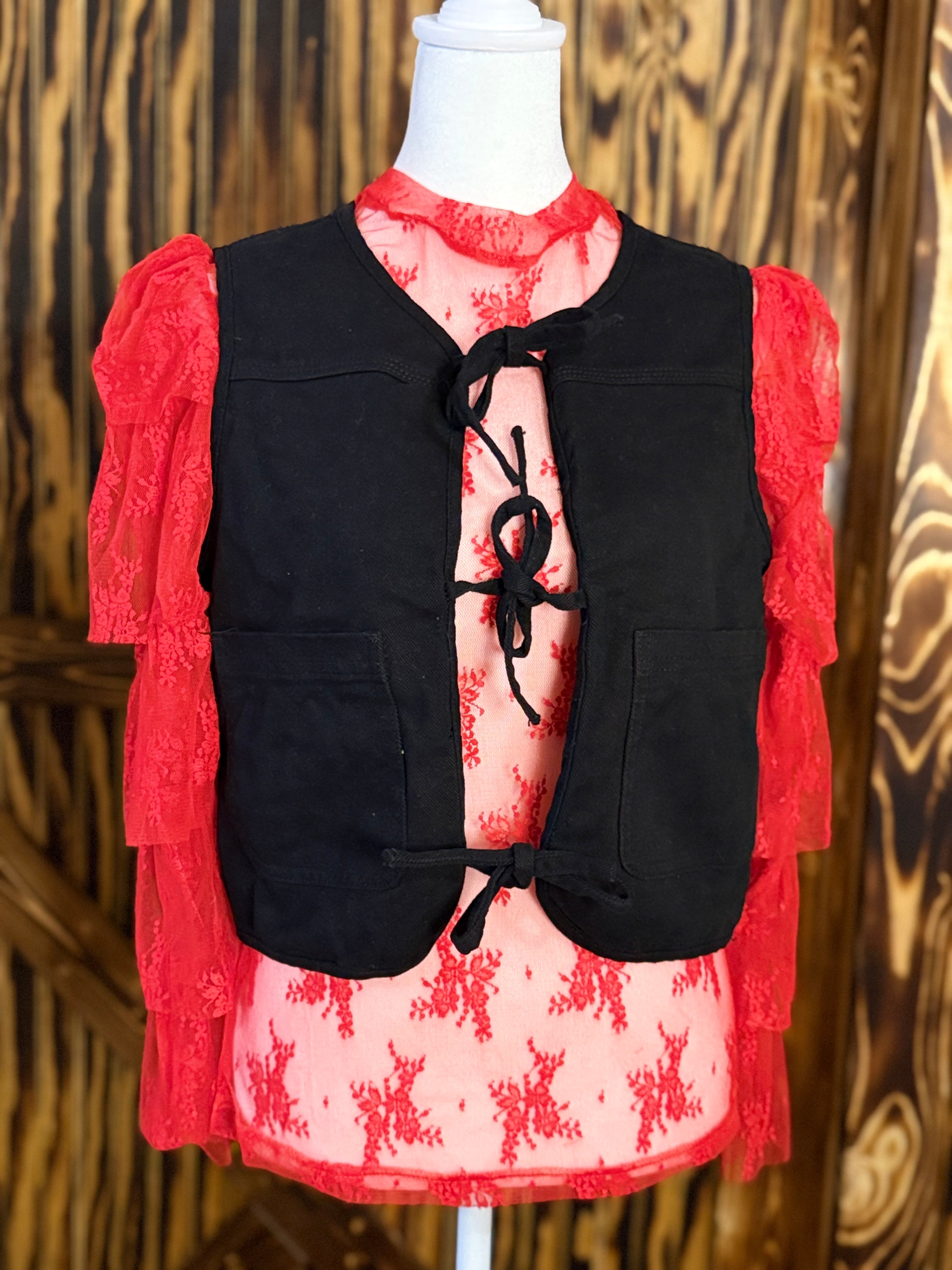 Red Ruffle Sleeve Lace Top