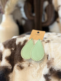 Teal teardrop stitched edge earrings