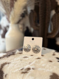 Silver button Earrings with small ivory pearl